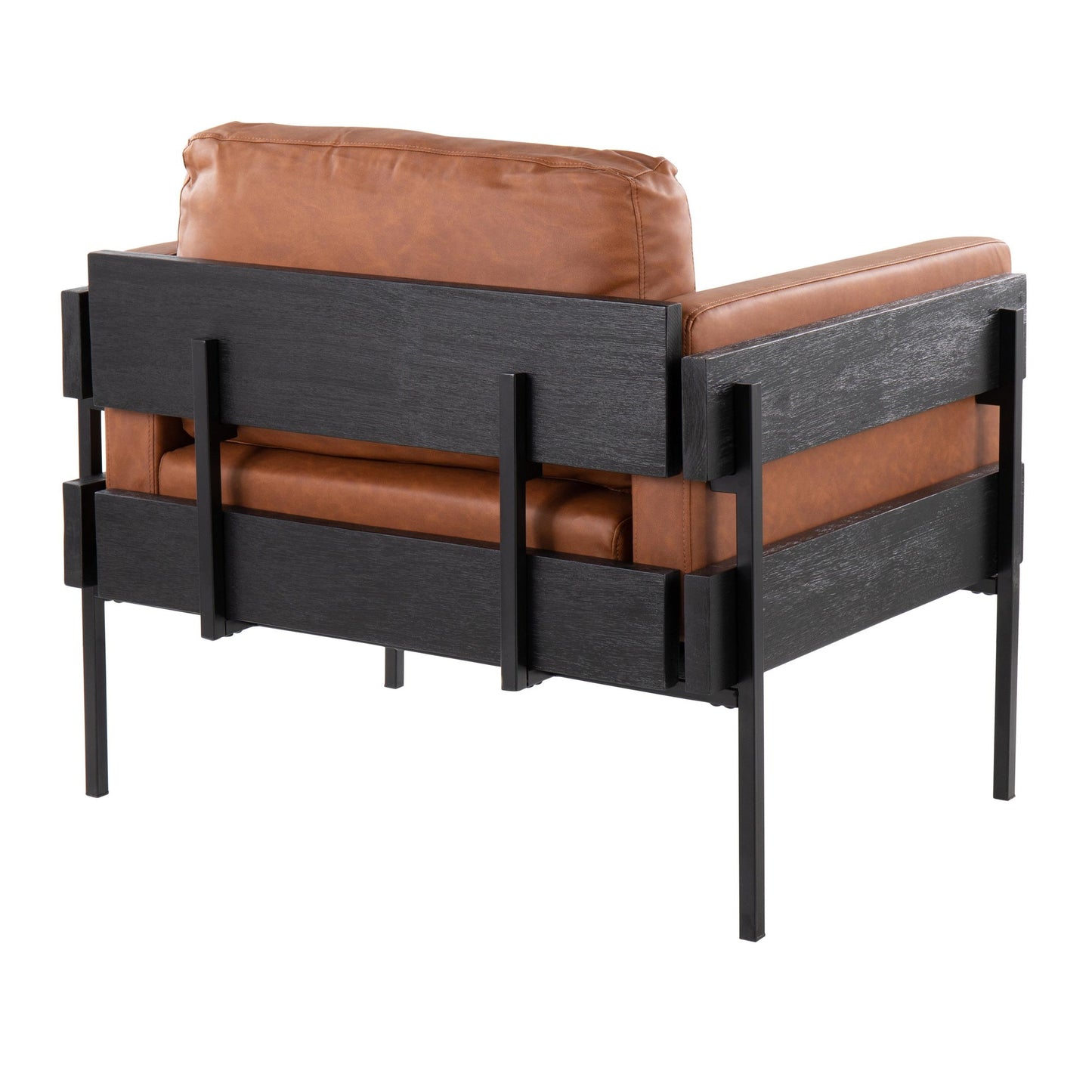 Majestic Office Furniture Farmhouse Accent Chair in Black Metal, Grey Wood, and Black Faux Leather