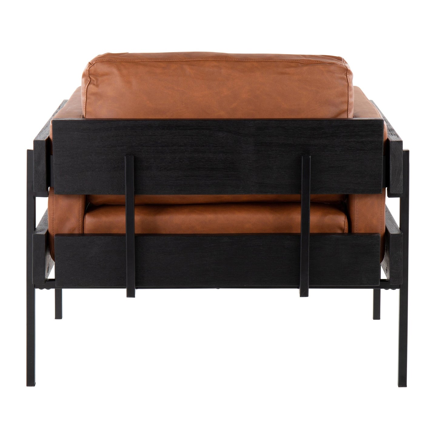 Majestic Office Furniture Farmhouse Accent Chair in Black Metal, Grey Wood, and Black Faux Leather