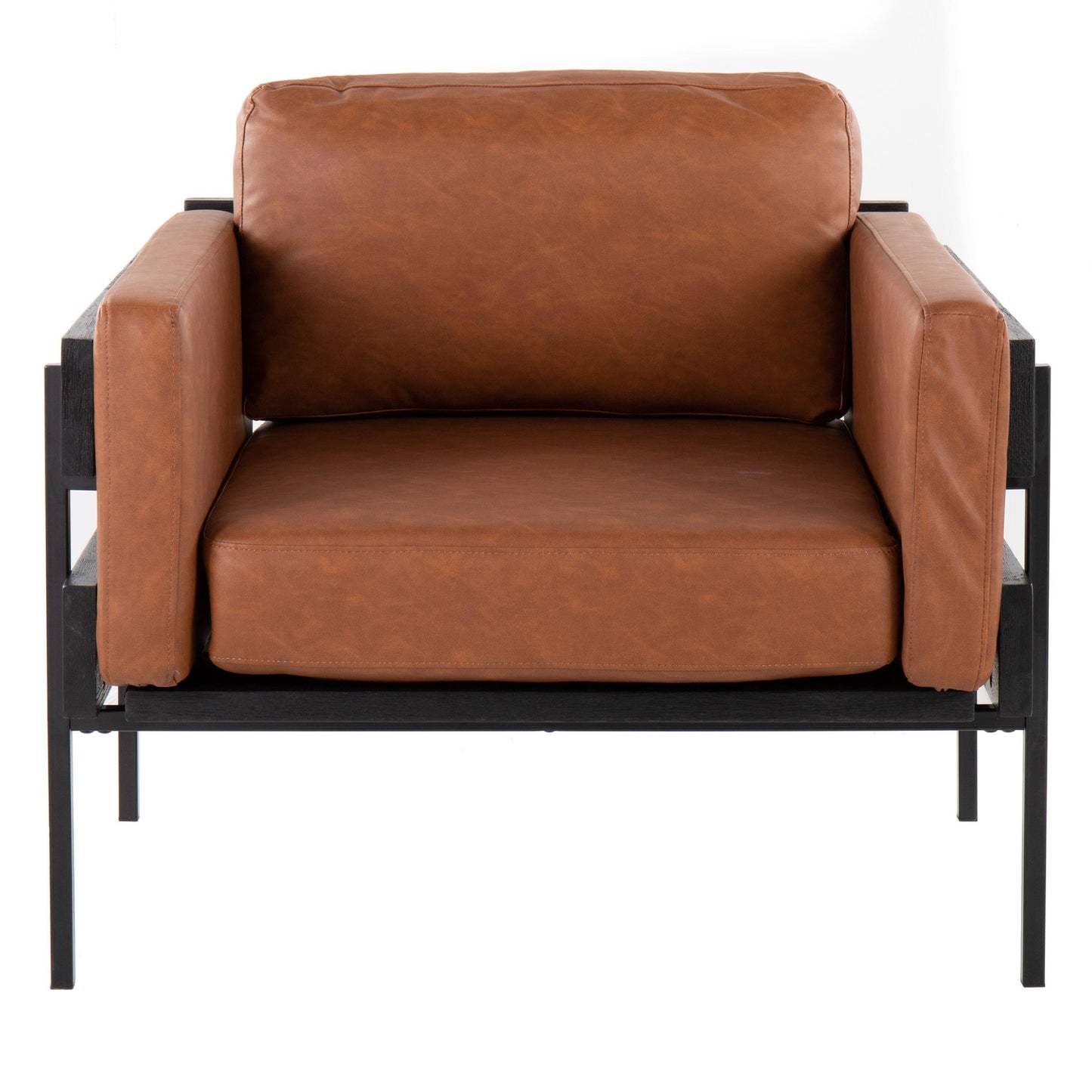 Majestic Office Furniture Farmhouse Accent Chair in Black Metal, Grey Wood, and Black Faux Leather