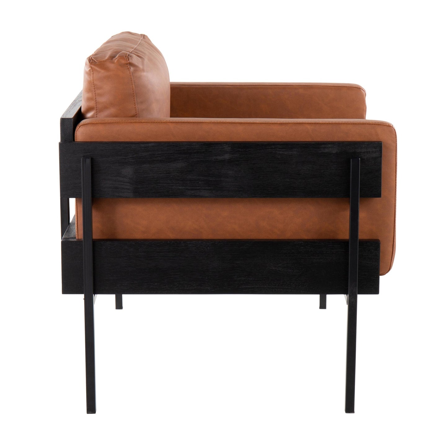 Majestic Office Furniture Farmhouse Accent Chair in Black Metal, Grey Wood, and Black Faux Leather