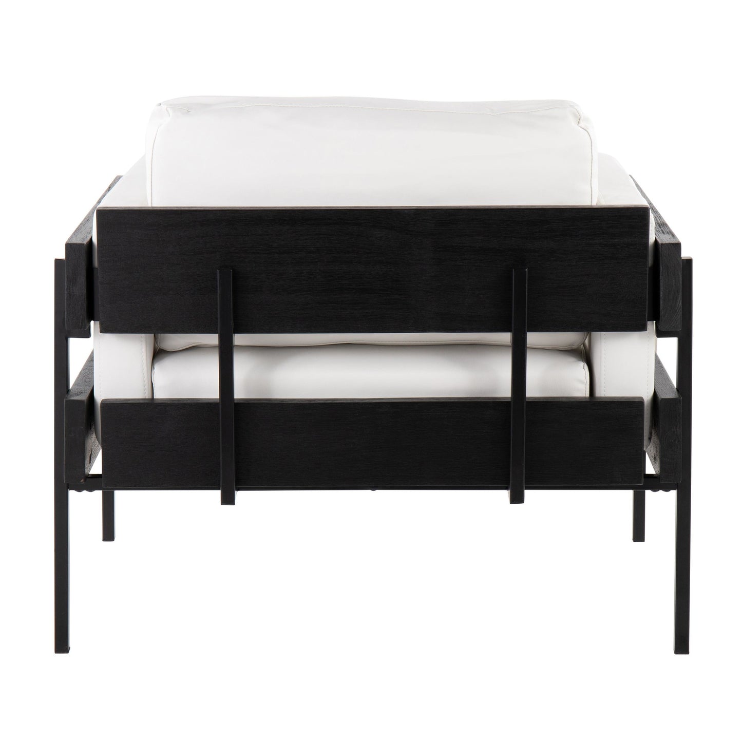 Majestic Office Furniture Farmhouse Accent Chair in Black Metal, Grey Wood, and Black Faux Leather