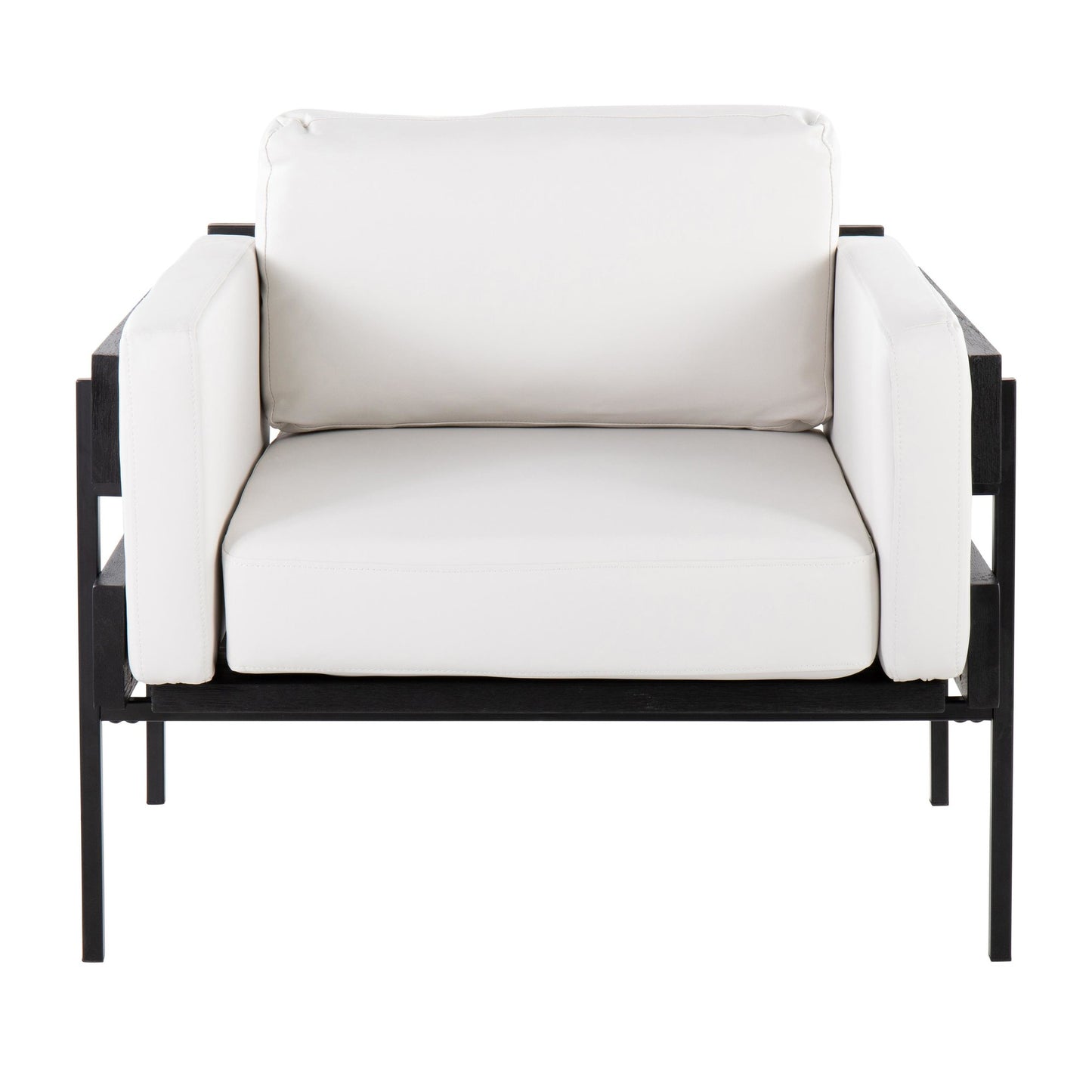 Majestic Office Furniture Farmhouse Accent Chair in Black Metal, Grey Wood, and Black Faux Leather
