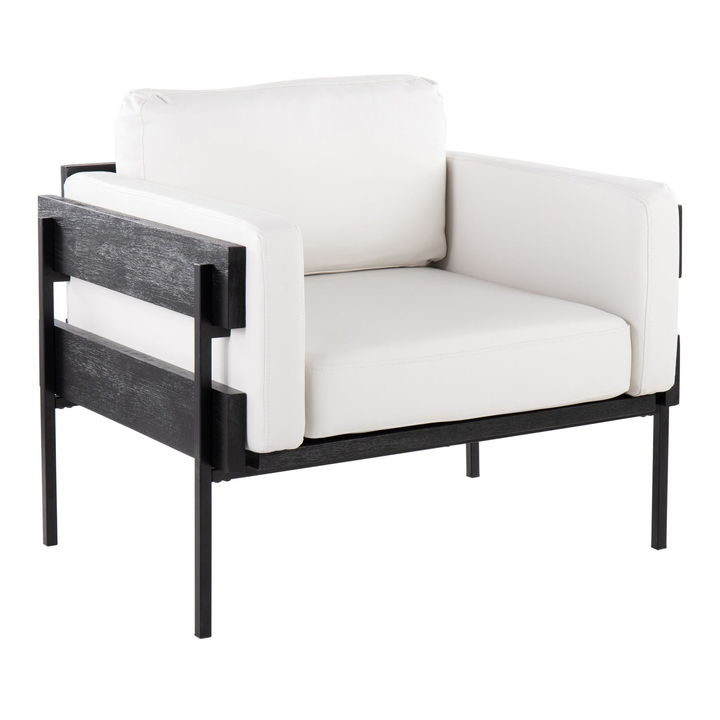 Majestic Office Furniture Farmhouse Accent Chair in Black Metal, Grey Wood, and Black Faux Leather
