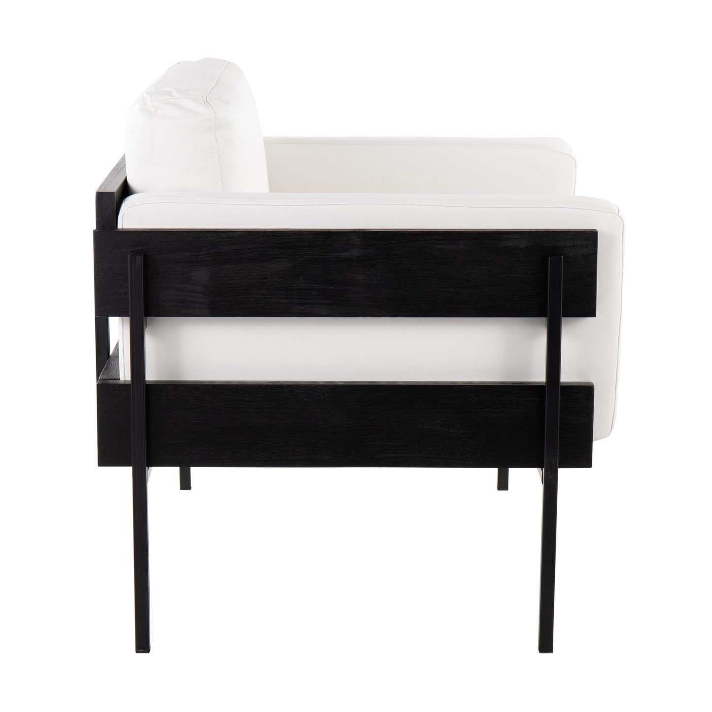 Majestic Office Furniture Farmhouse Accent Chair in Black Metal, Grey Wood, and Black Faux Leather