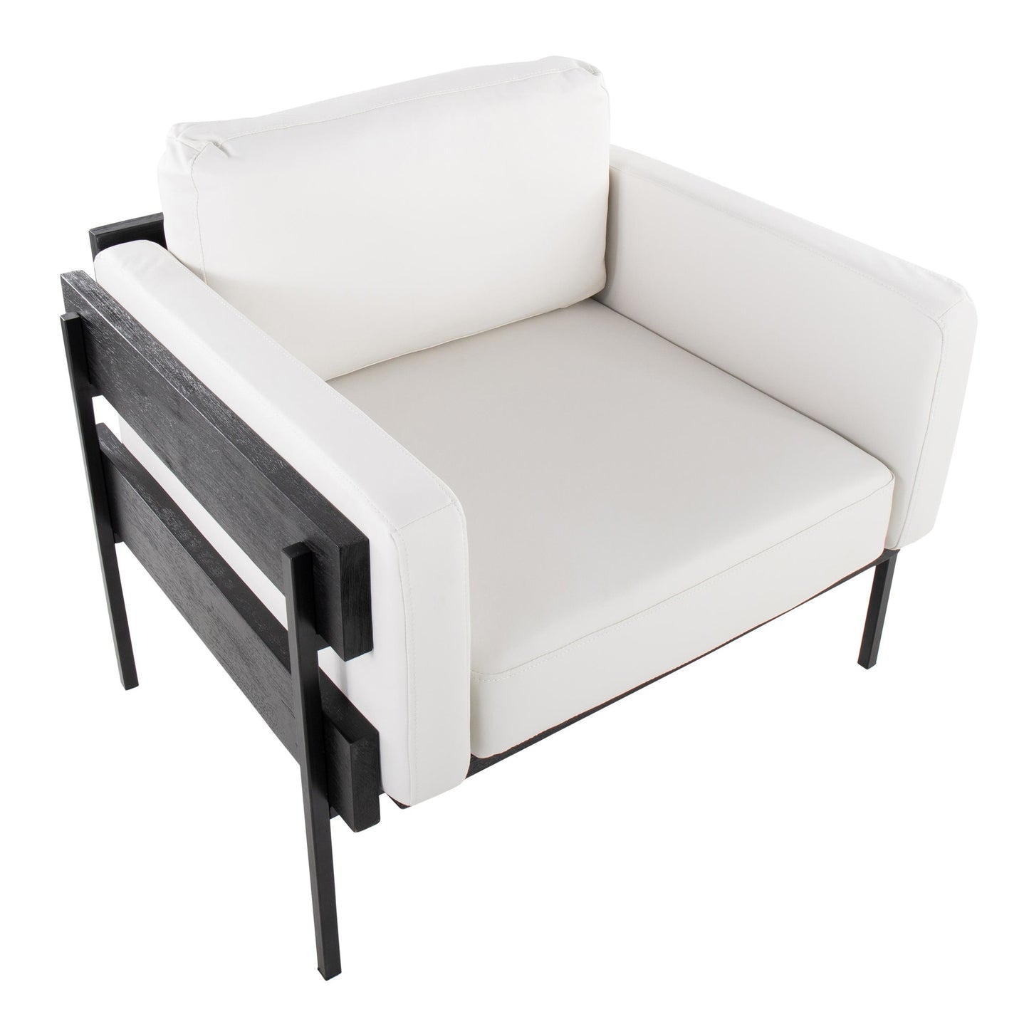 Majestic Office Furniture Farmhouse Accent Chair in Black Metal, Grey Wood, and Black Faux Leather