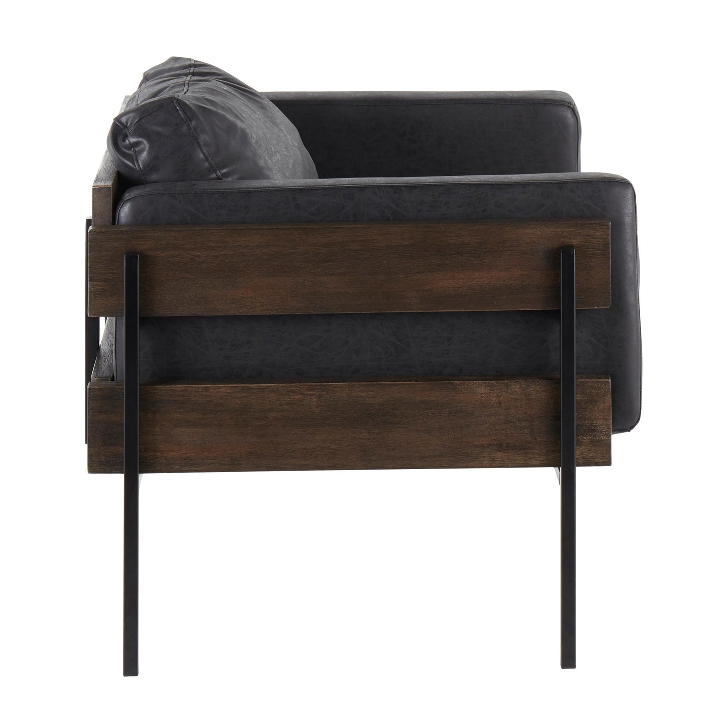 Majestic Office Furniture Farmhouse Accent Chair in Black Metal, Grey Wood, and Black Faux Leather
