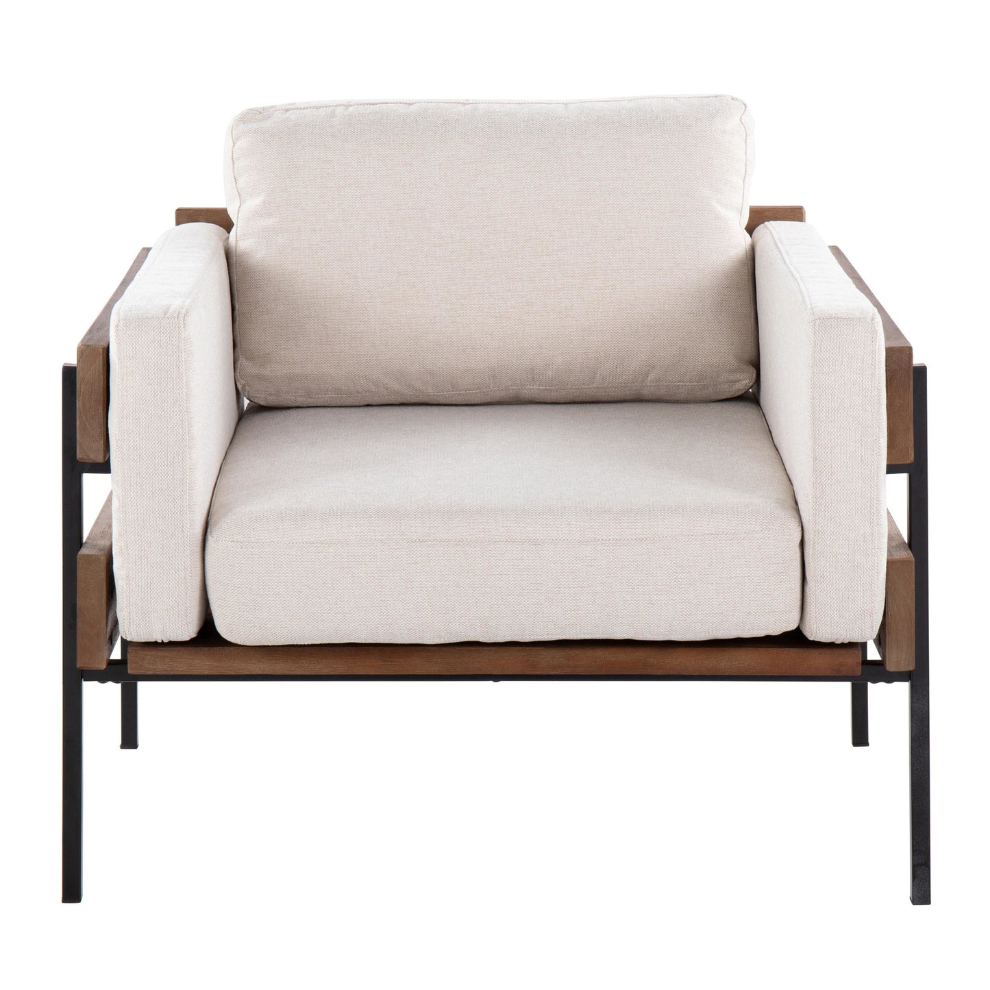Majestic Office Furniture Farmhouse Accent Chair in Black Metal, Grey Wood, and Black Faux Leather