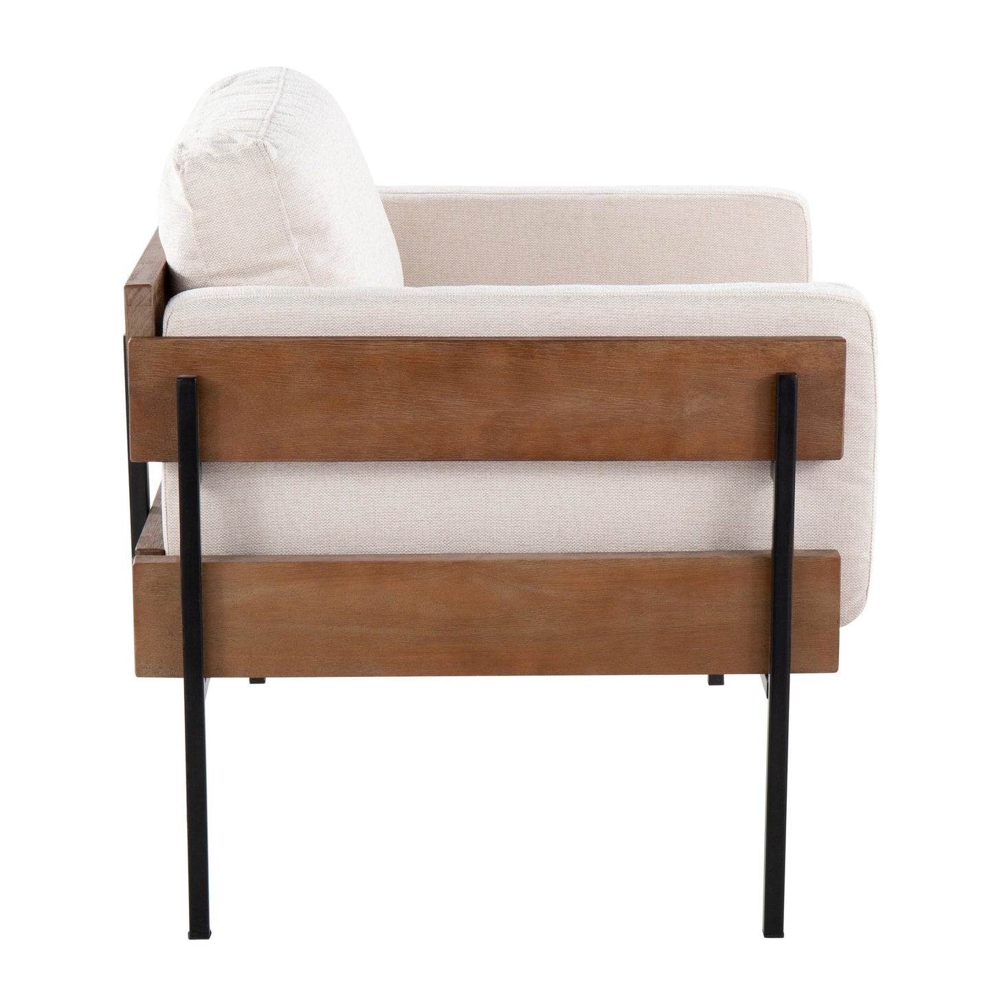 Majestic Office Furniture Farmhouse Accent Chair in Black Metal, Grey Wood, and Black Faux Leather