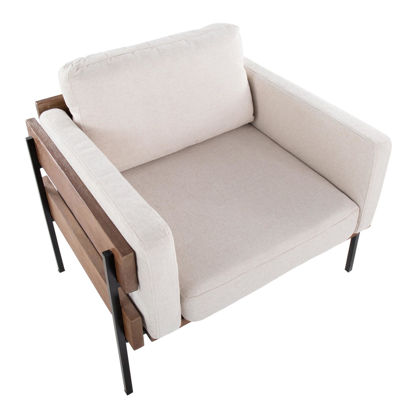 Majestic Office Furniture Farmhouse Accent Chair in Black Metal, Grey Wood, and Black Faux Leather