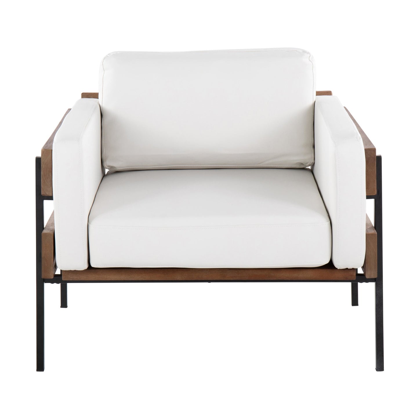 Majestic Office Furniture Farmhouse Accent Chair in Black Metal, Grey Wood, and Black Faux Leather