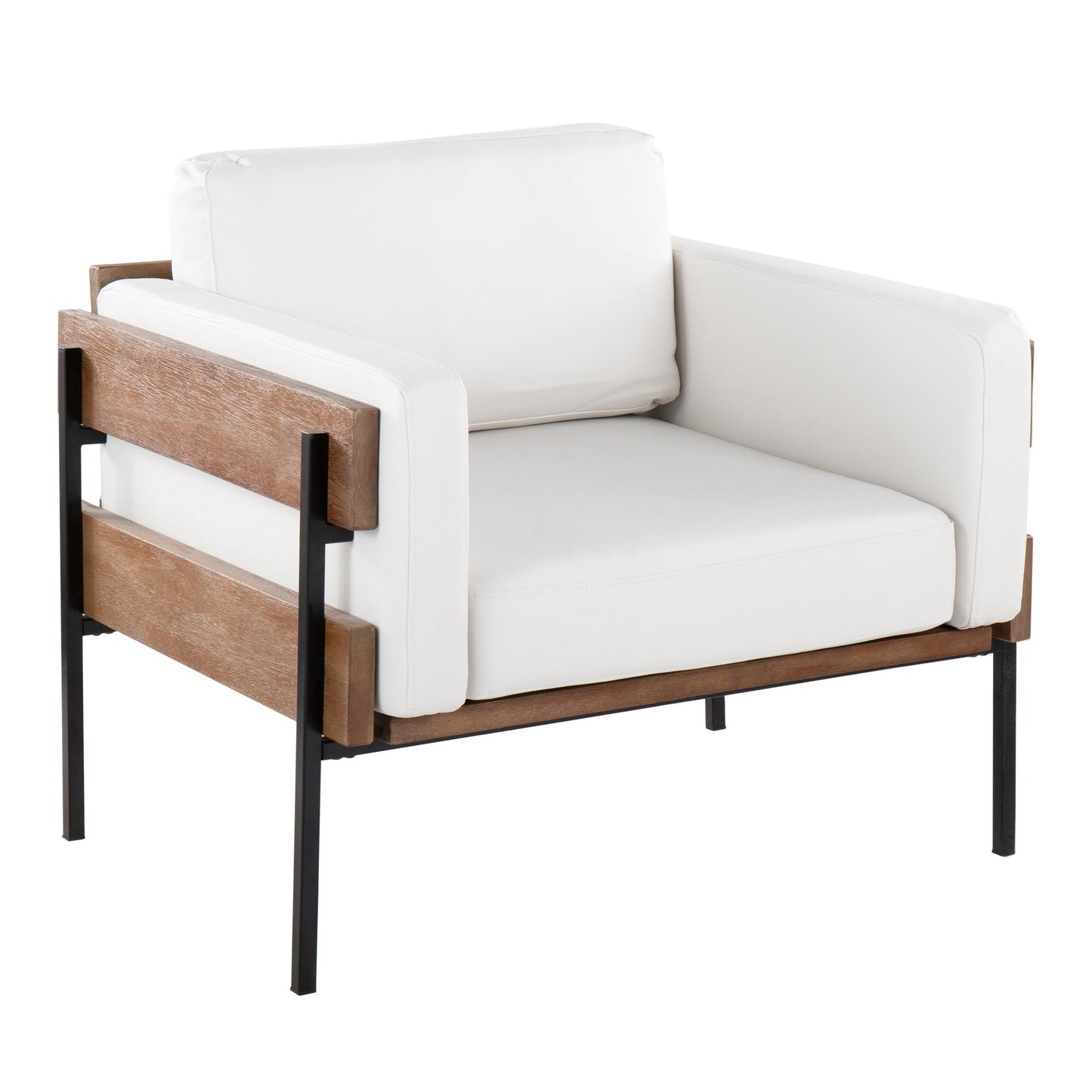 Majestic Office Furniture Farmhouse Accent Chair in Black Metal, Grey Wood, and Black Faux Leather
