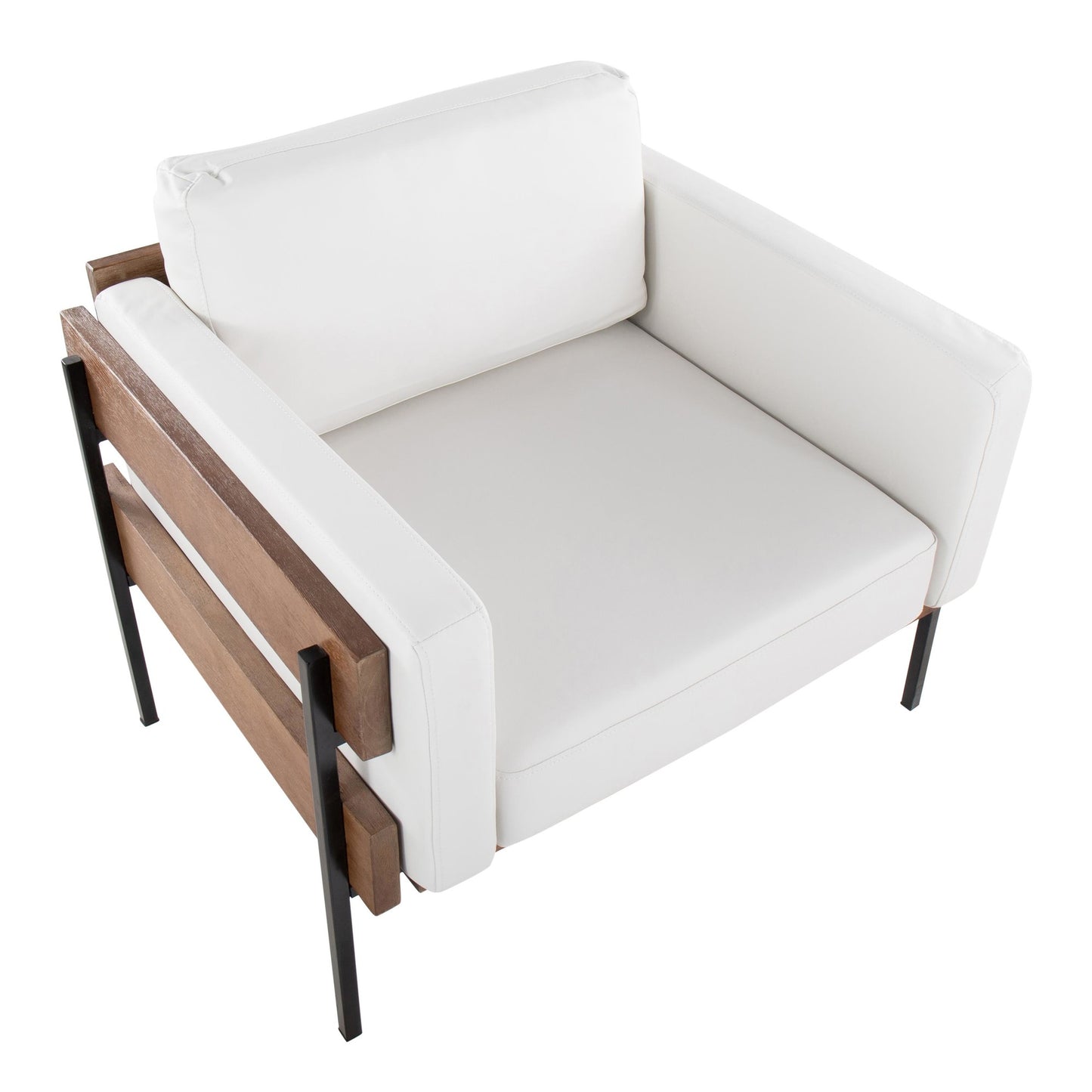 Majestic Office Furniture Farmhouse Accent Chair in Black Metal, Grey Wood, and Black Faux Leather