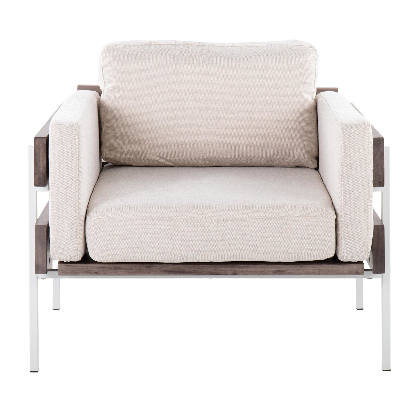 Majestic Office Furniture Farmhouse Accent Chair in Black Metal, Grey Wood, and Black Faux Leather