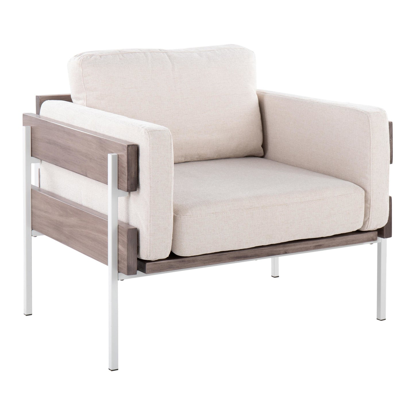 Majestic Office Furniture Farmhouse Accent Chair in Black Metal, Grey Wood, and Black Faux Leather