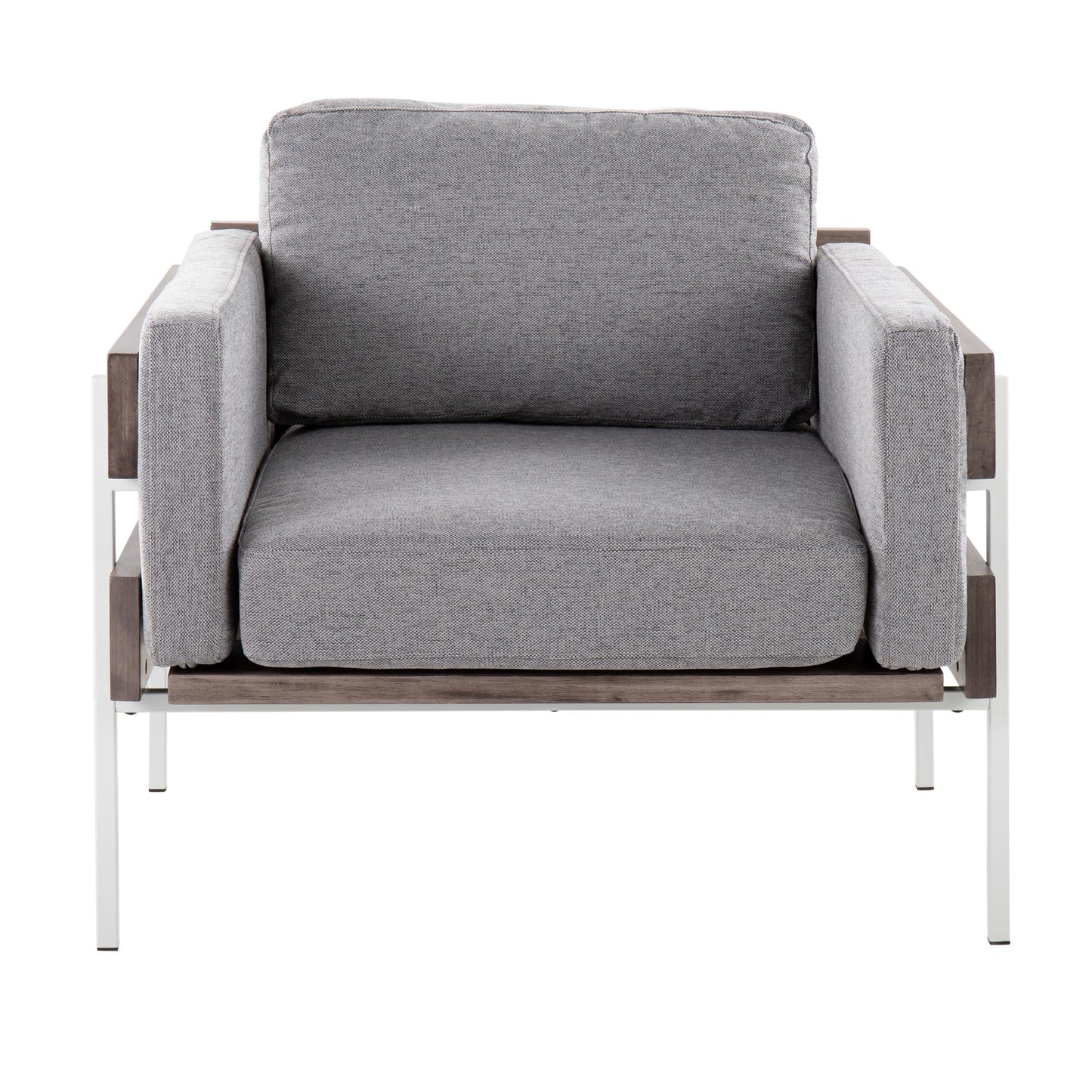 Majestic Office Furniture Farmhouse Accent Chair in Black Metal, Grey Wood, and Black Faux Leather