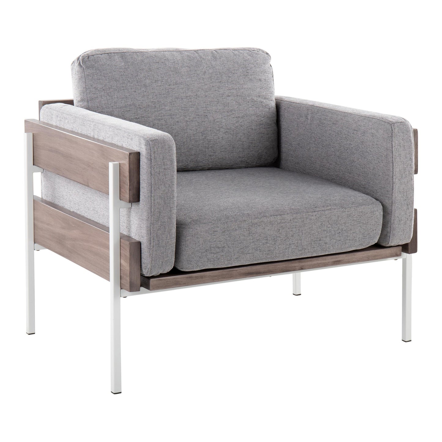 Majestic Office Furniture Farmhouse Accent Chair in Black Metal, Grey Wood, and Black Faux Leather