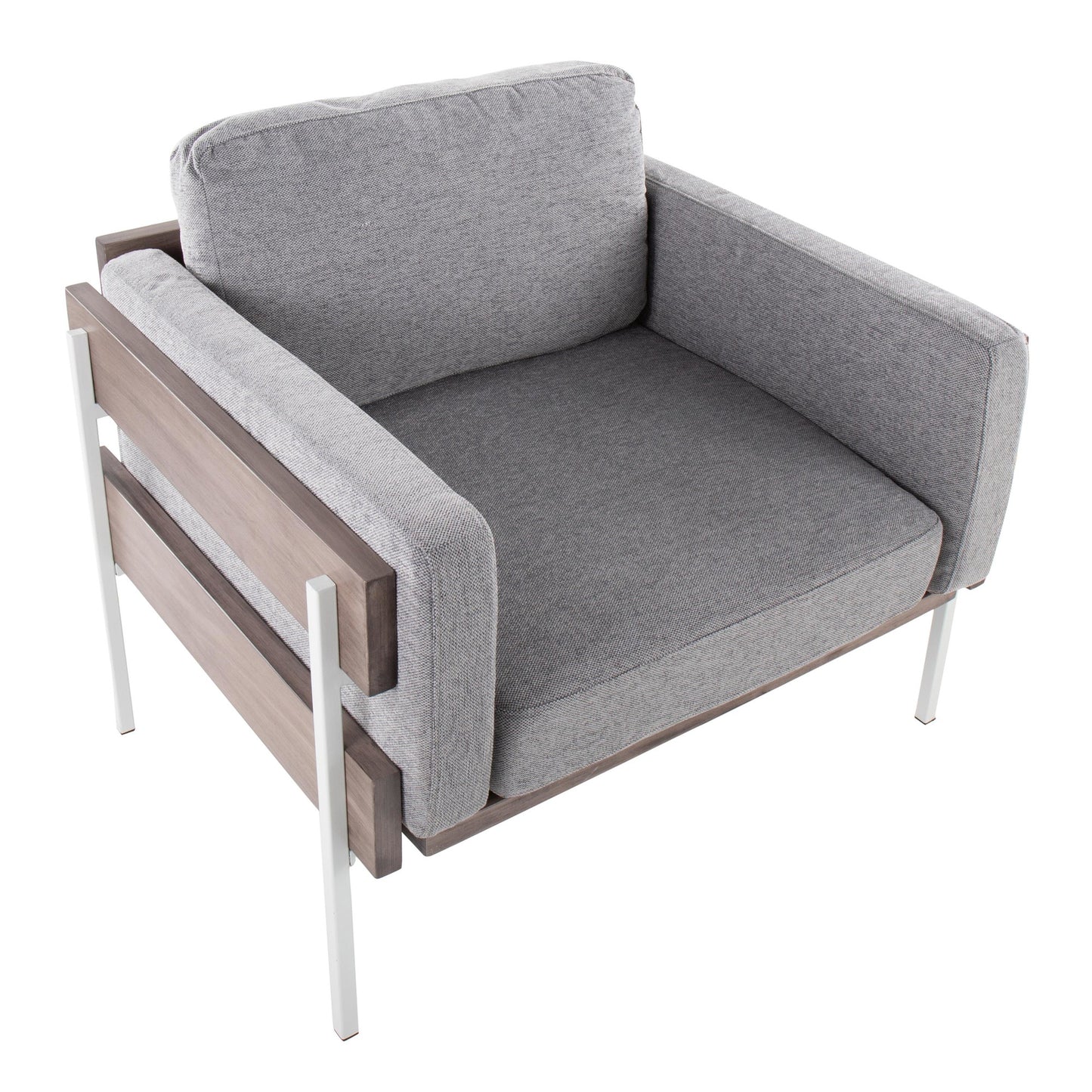 Majestic Office Furniture Farmhouse Accent Chair in Black Metal, Grey Wood, and Black Faux Leather