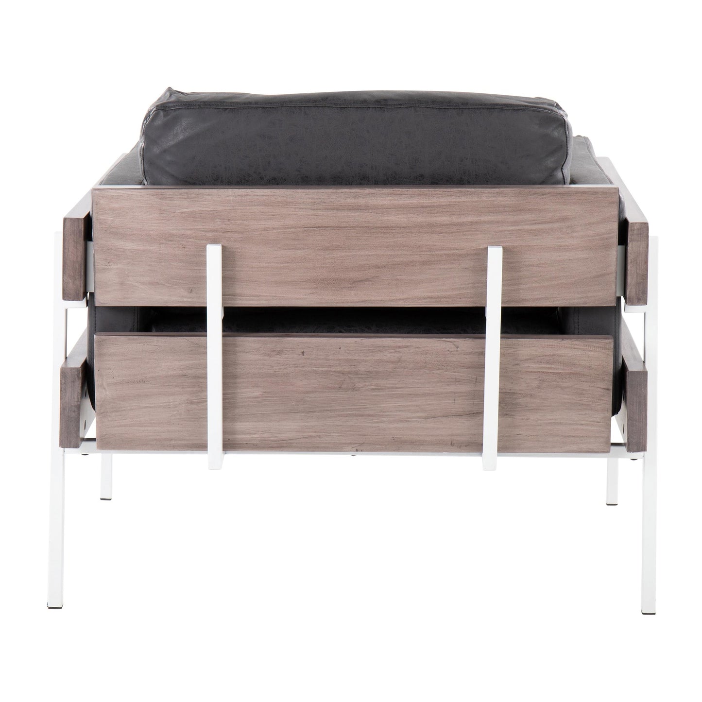 Majestic Office Furniture Farmhouse Accent Chair in Black Metal, Grey Wood, and Black Faux Leather