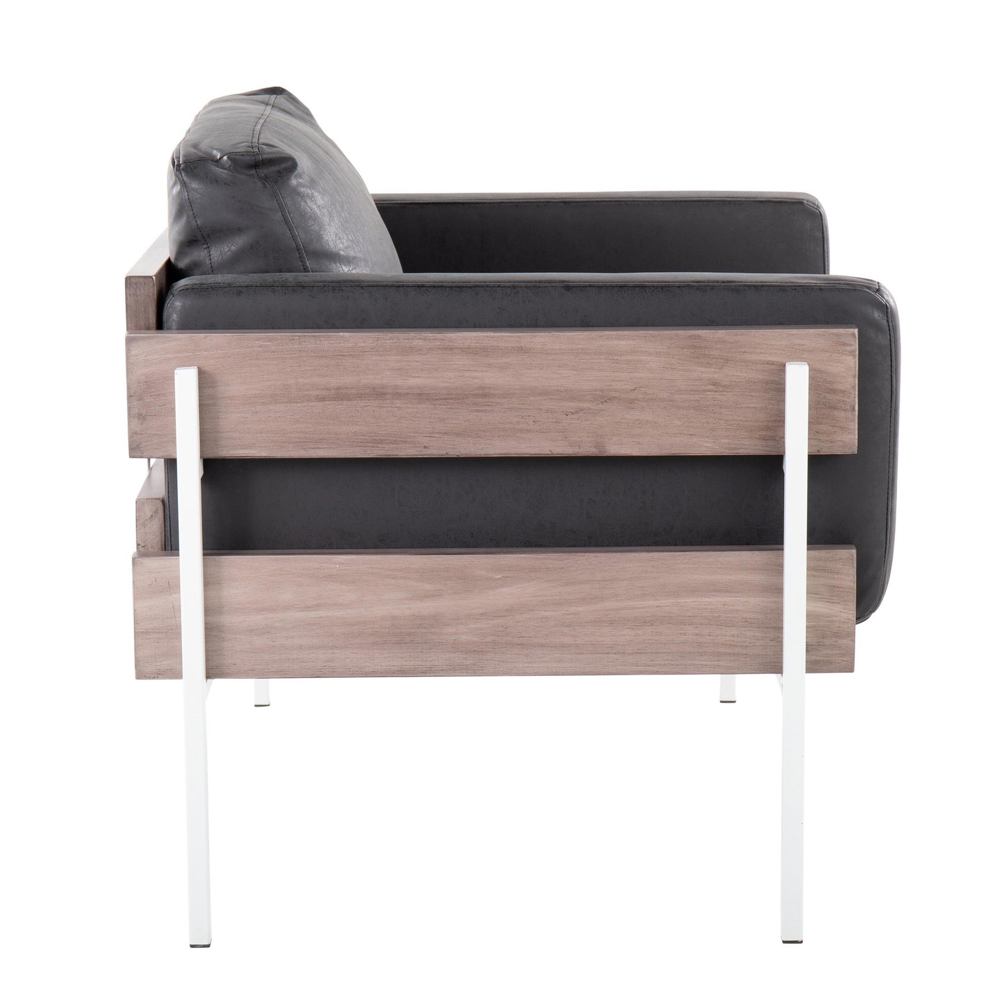 Majestic Office Furniture Farmhouse Accent Chair in Black Metal, Grey Wood, and Black Faux Leather