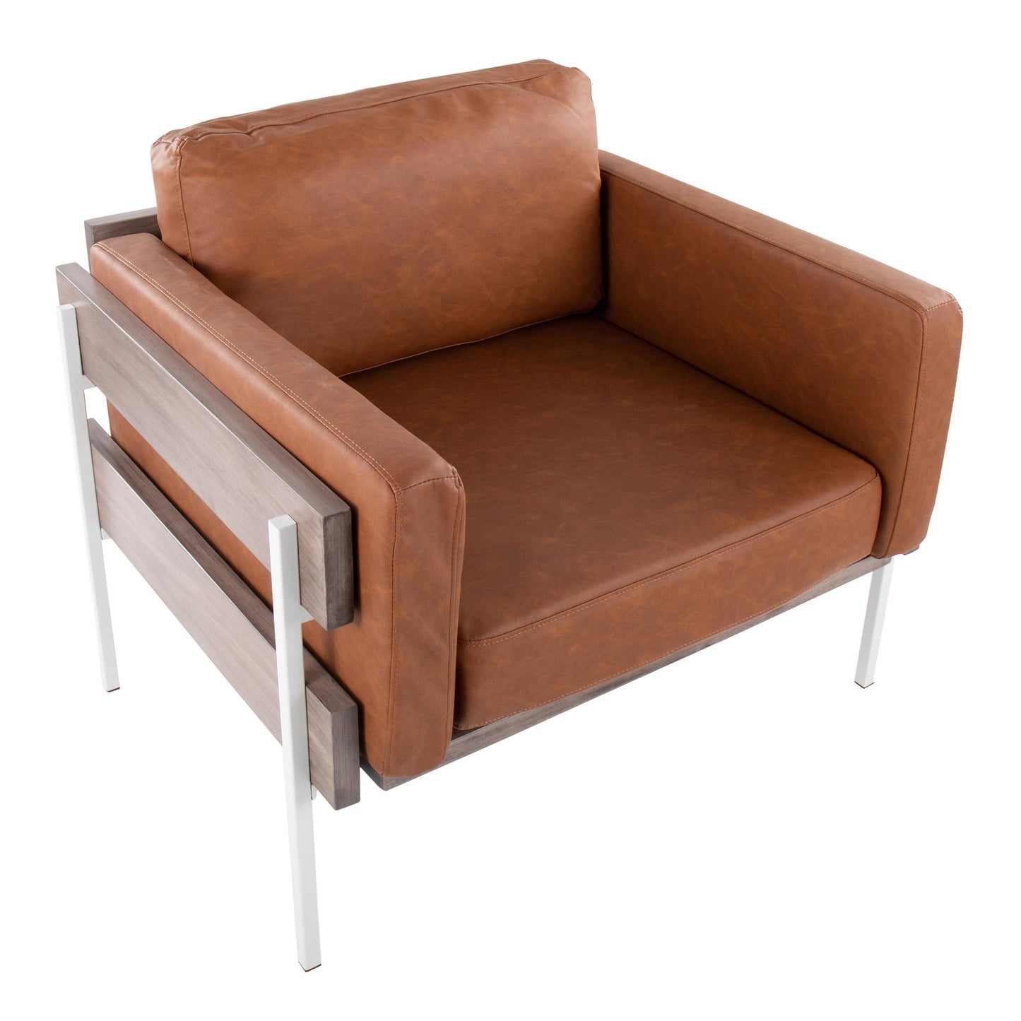 Majestic Office Furniture Farmhouse Accent Chair in Black Metal, Grey Wood, and Black Faux Leather