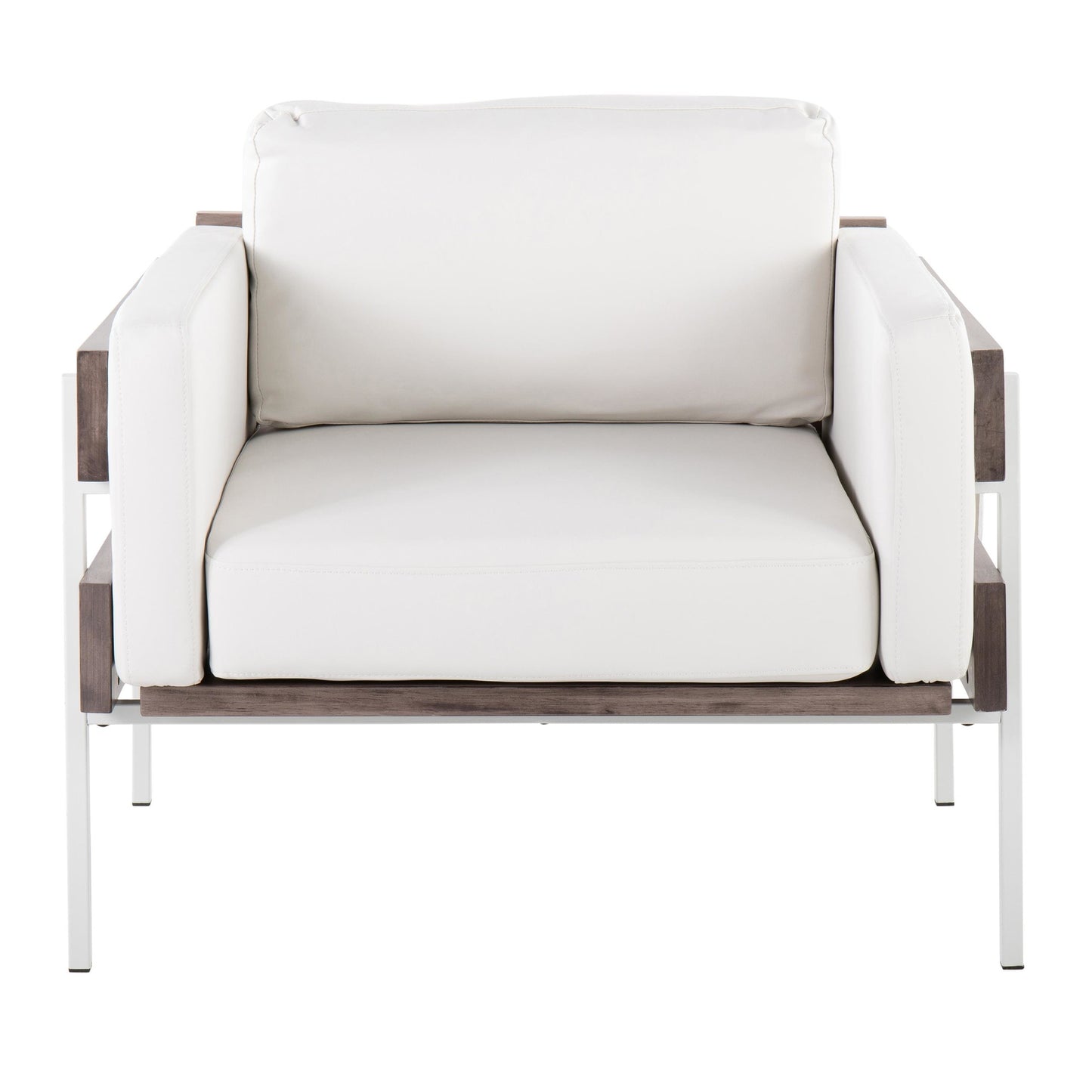 Majestic Office Furniture Farmhouse Accent Chair in Black Metal, Grey Wood, and Black Faux Leather