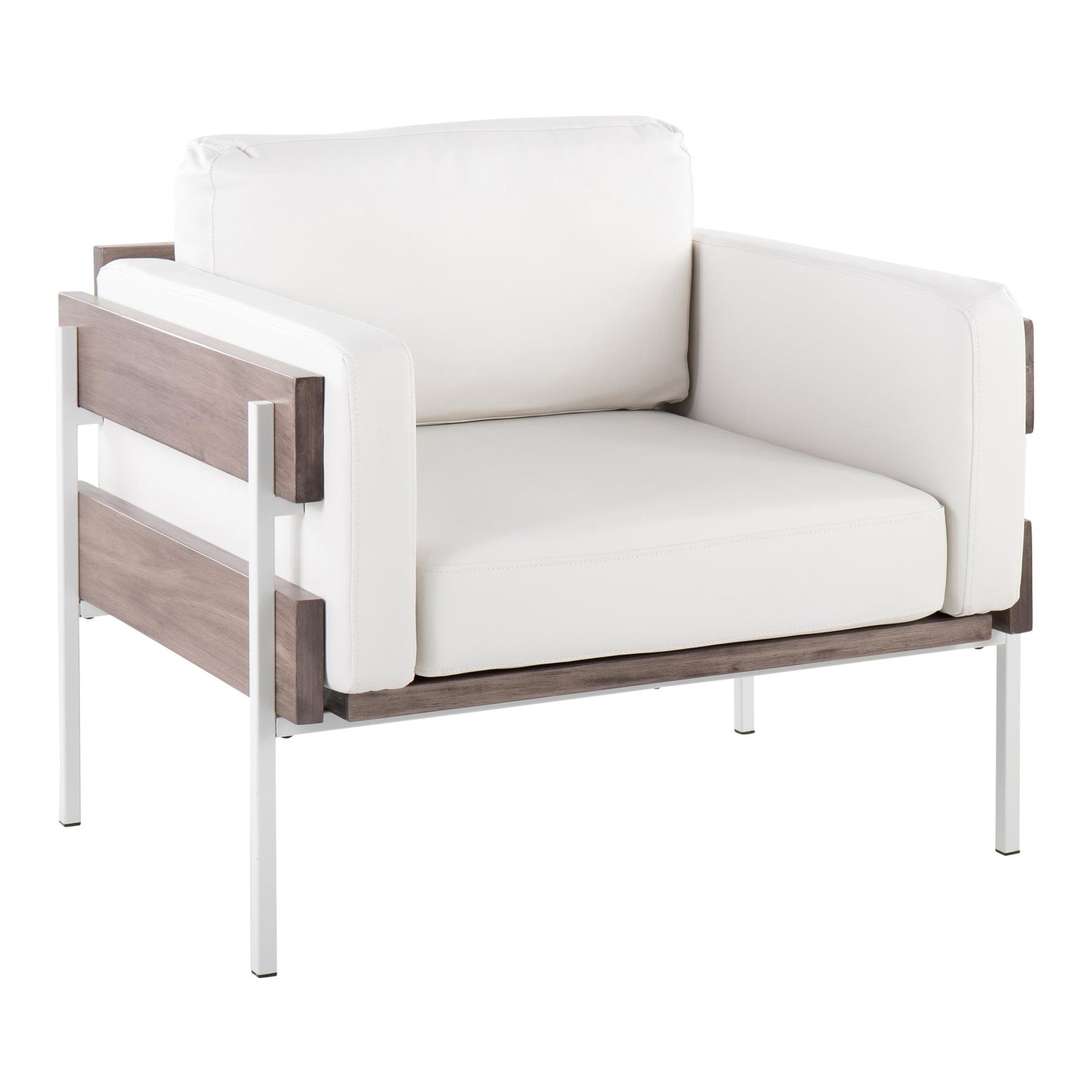 Majestic Office Furniture Farmhouse Accent Chair in Black Metal, Grey Wood, and Black Faux Leather