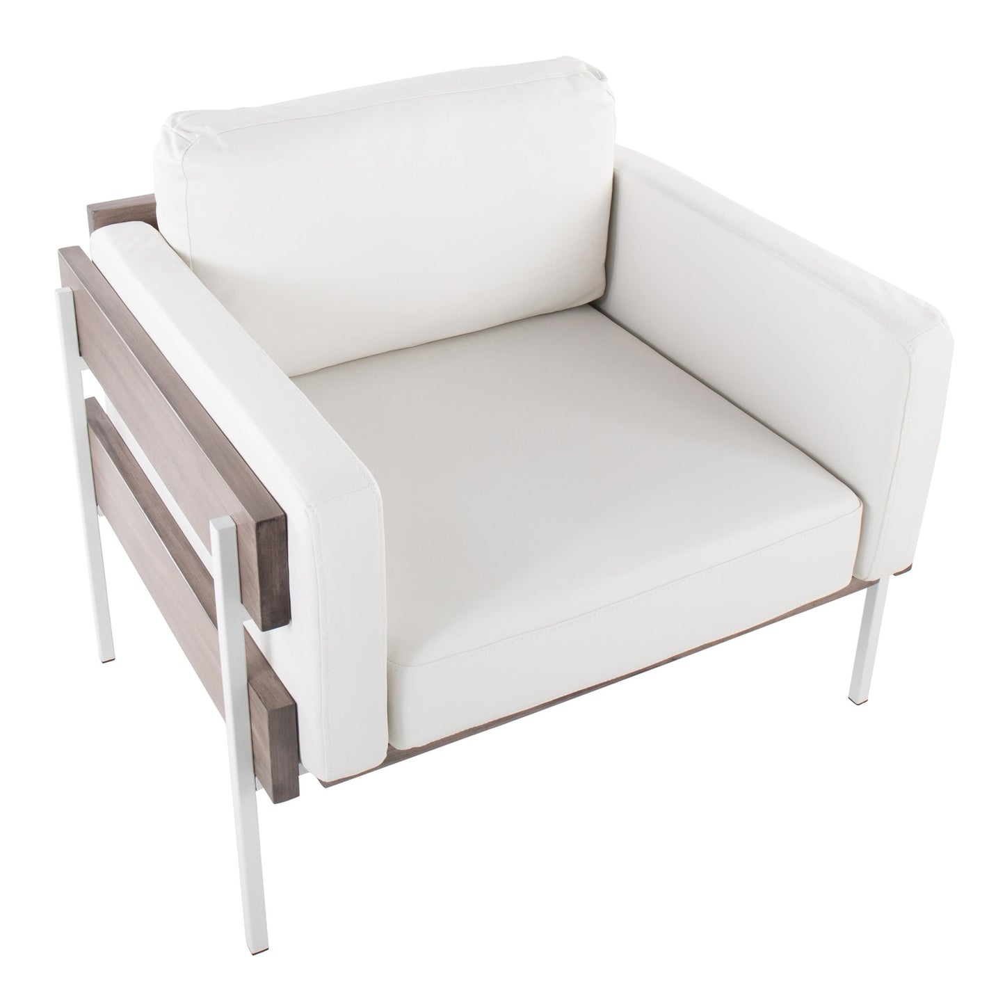 Majestic Office Furniture Farmhouse Accent Chair in Black Metal, Grey Wood, and Black Faux Leather