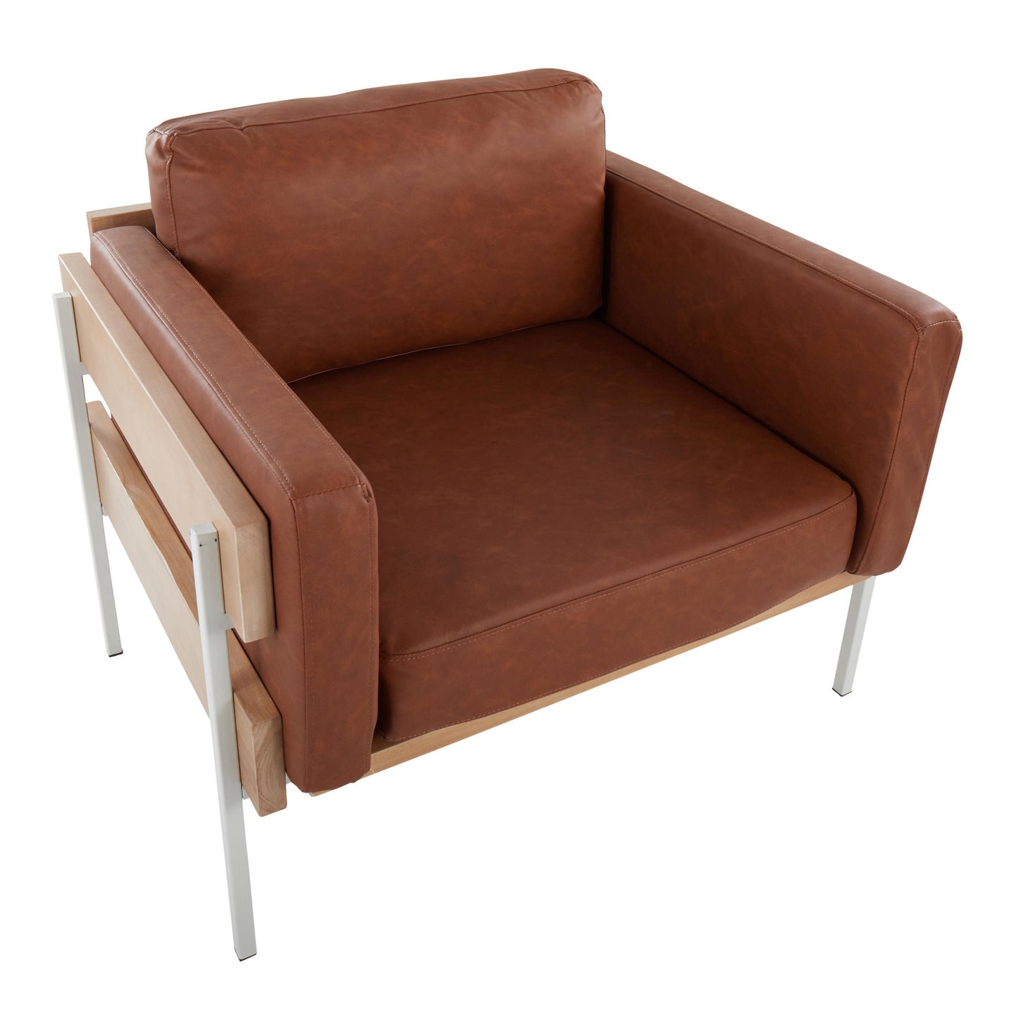 Majestic Office Furniture Farmhouse Accent Chair in Black Metal, Grey Wood, and Black Faux Leather