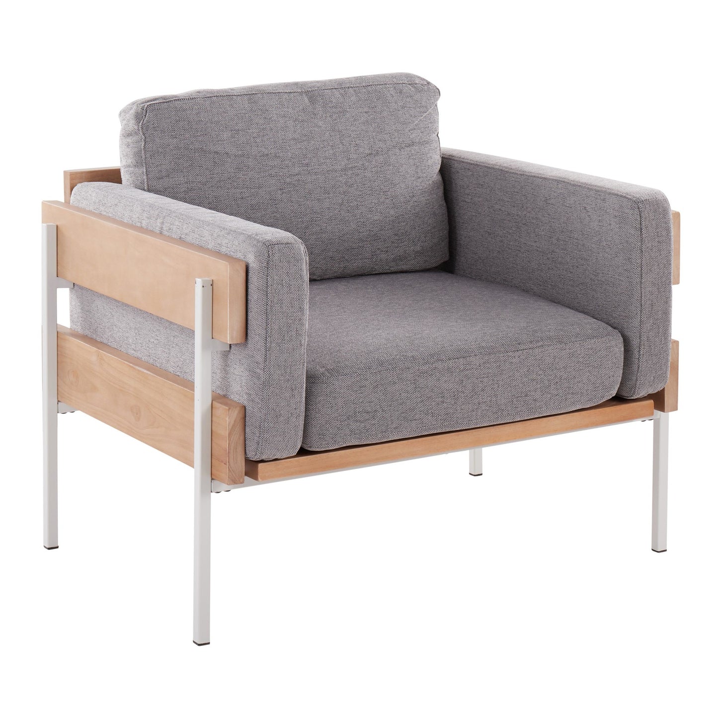 Majestic Office Furniture Farmhouse Accent Chair in Black Metal, Grey Wood, and Black Faux Leather