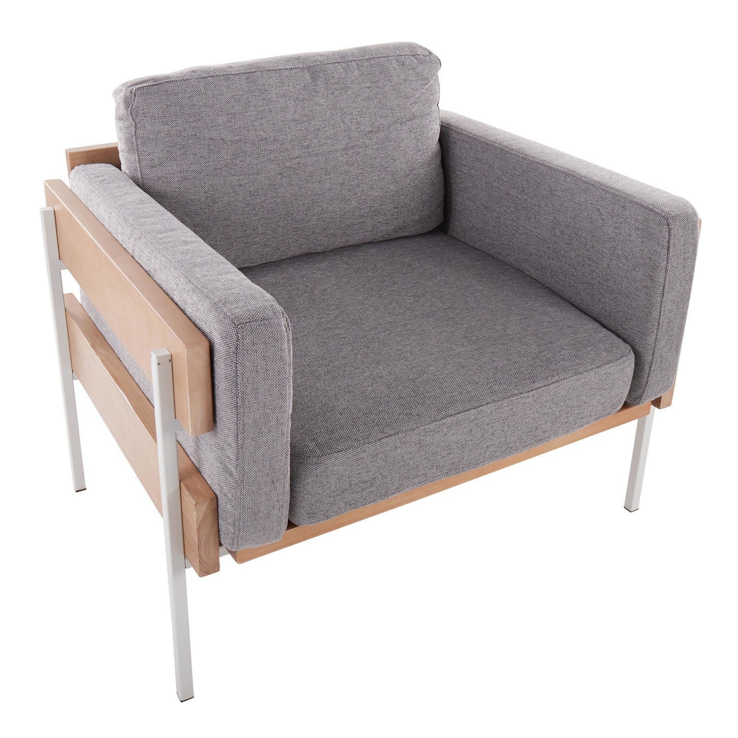 Majestic Office Furniture Farmhouse Accent Chair in Black Metal, Grey Wood, and Black Faux Leather