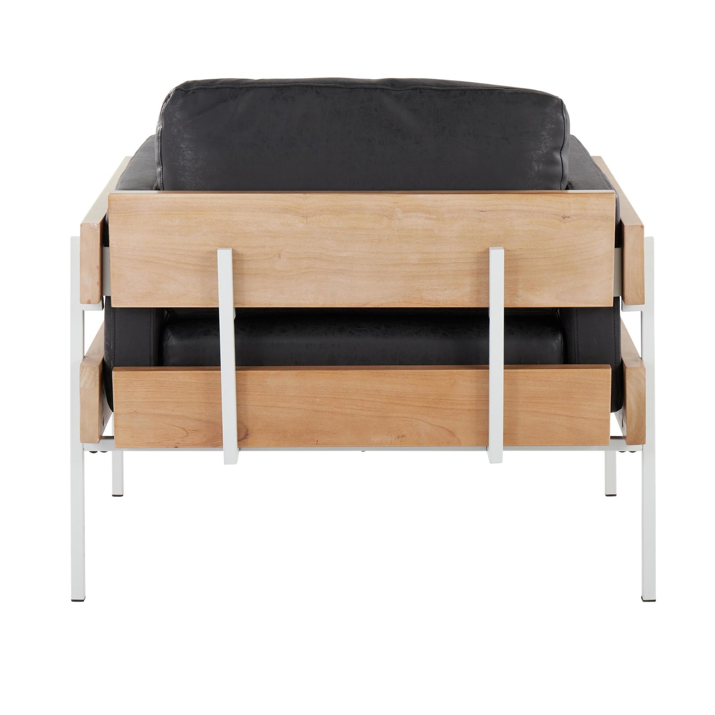 Majestic Office Furniture Farmhouse Accent Chair in Black Metal, Grey Wood, and Black Faux Leather