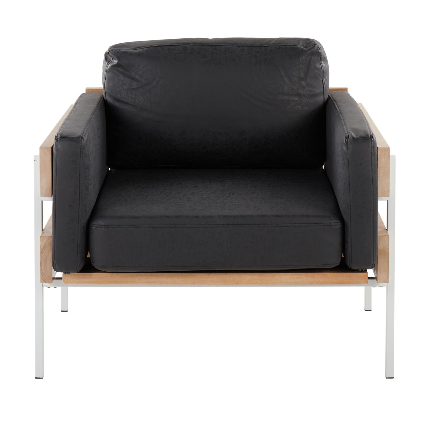 Majestic Office Furniture Farmhouse Accent Chair in Black Metal, Grey Wood, and Black Faux Leather