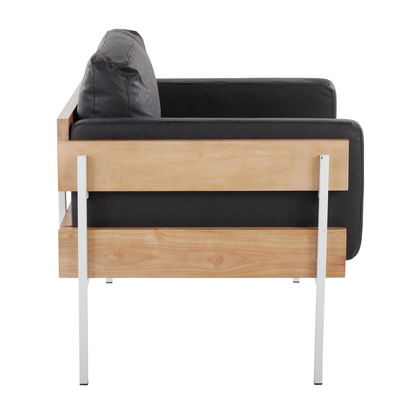 Majestic Office Furniture Farmhouse Accent Chair in Black Metal, Grey Wood, and Black Faux Leather