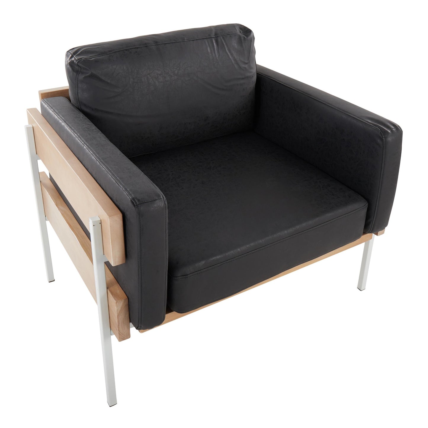 Majestic Office Furniture Farmhouse Accent Chair in Black Metal, Grey Wood, and Black Faux Leather