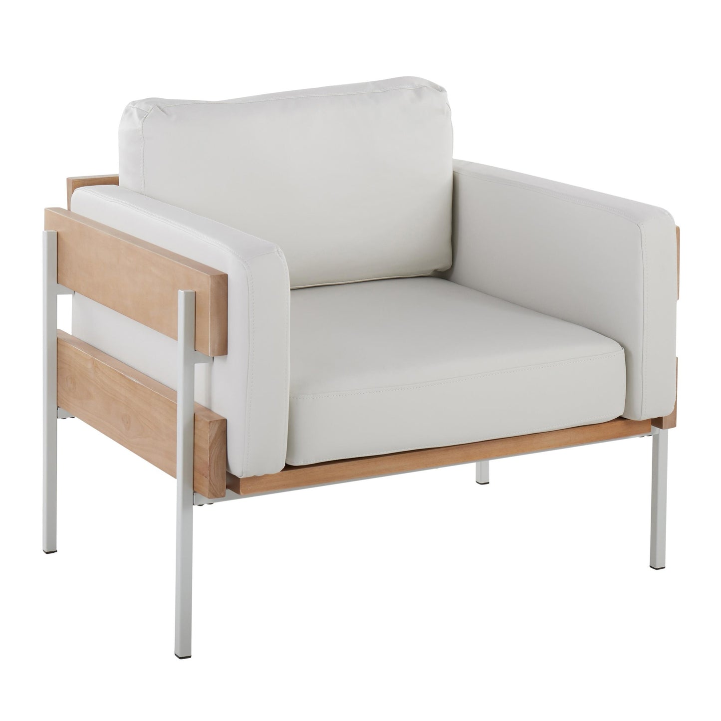 Majestic Office Furniture Farmhouse Accent Chair in Black Metal, Grey Wood, and Black Faux Leather