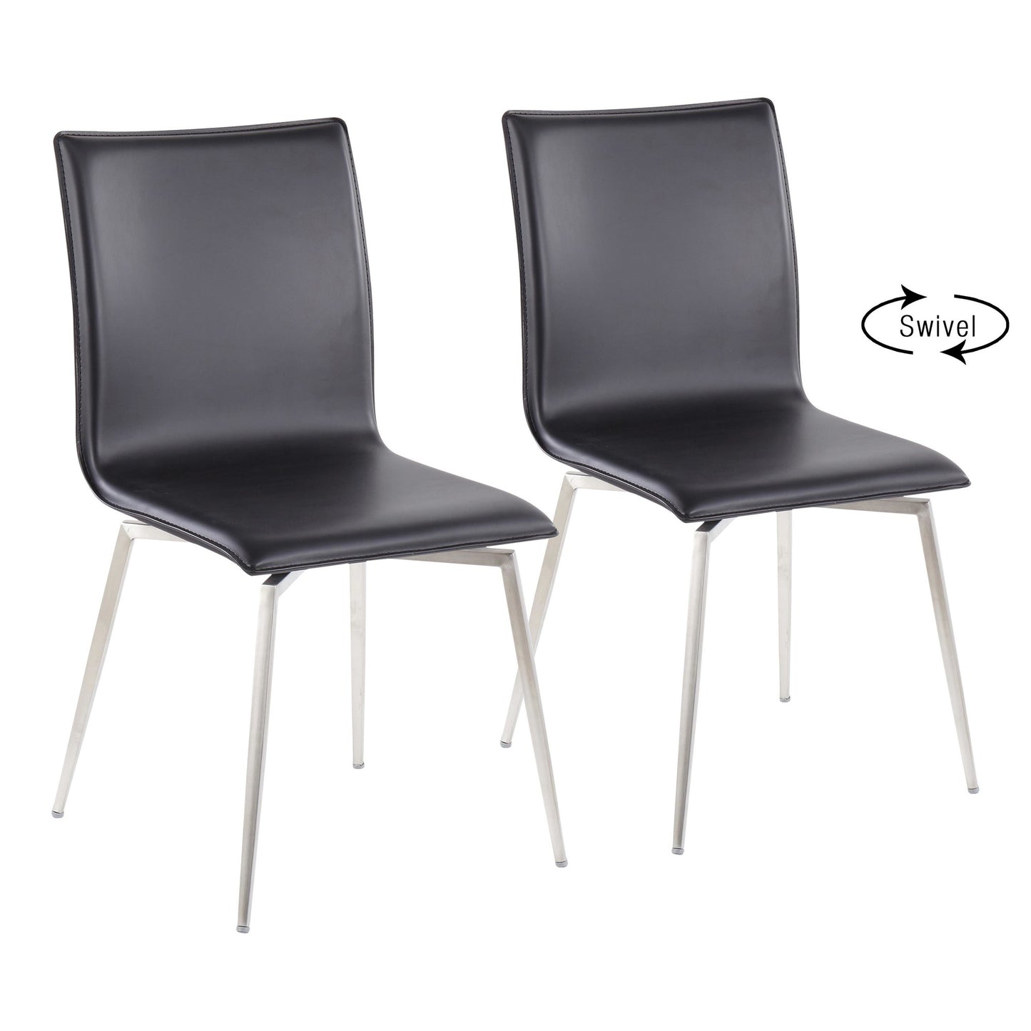 Majestic Office Furniture Contemporary Dining/Accent Chair with Swivel in Stainless Steel, Walnut Wood, and Cream Fabric - Set of 2