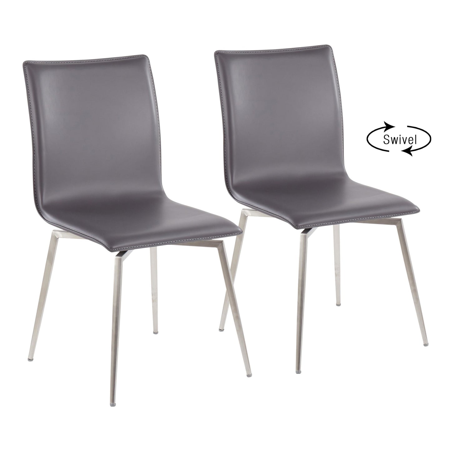Majestic Office Furniture Contemporary Dining/Accent Chair with Swivel in Stainless Steel, Walnut Wood, and Cream Fabric - Set of 2