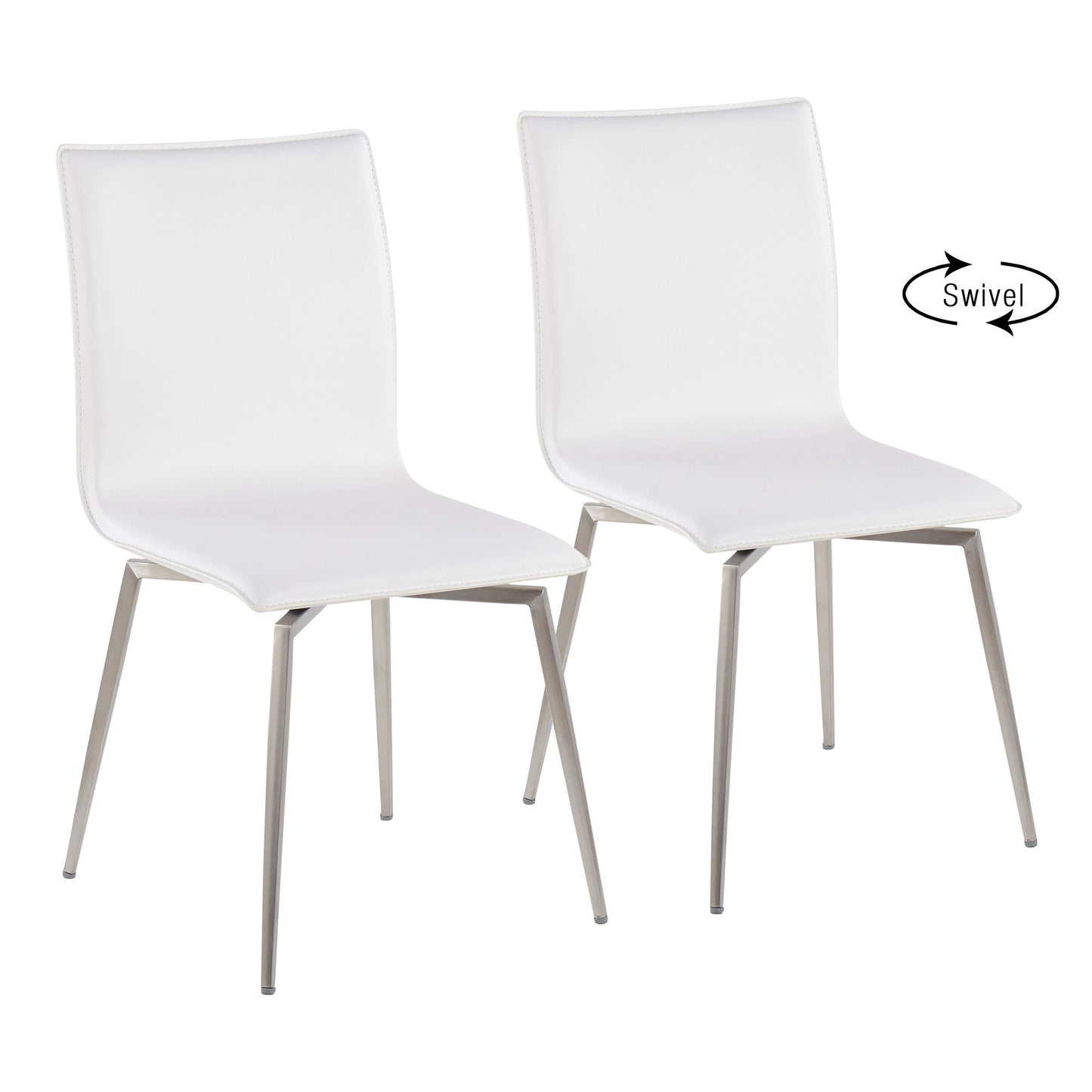 Majestic Office Furniture Contemporary Dining/Accent Chair with Swivel in Stainless Steel, Walnut Wood, and Cream Fabric - Set of 2