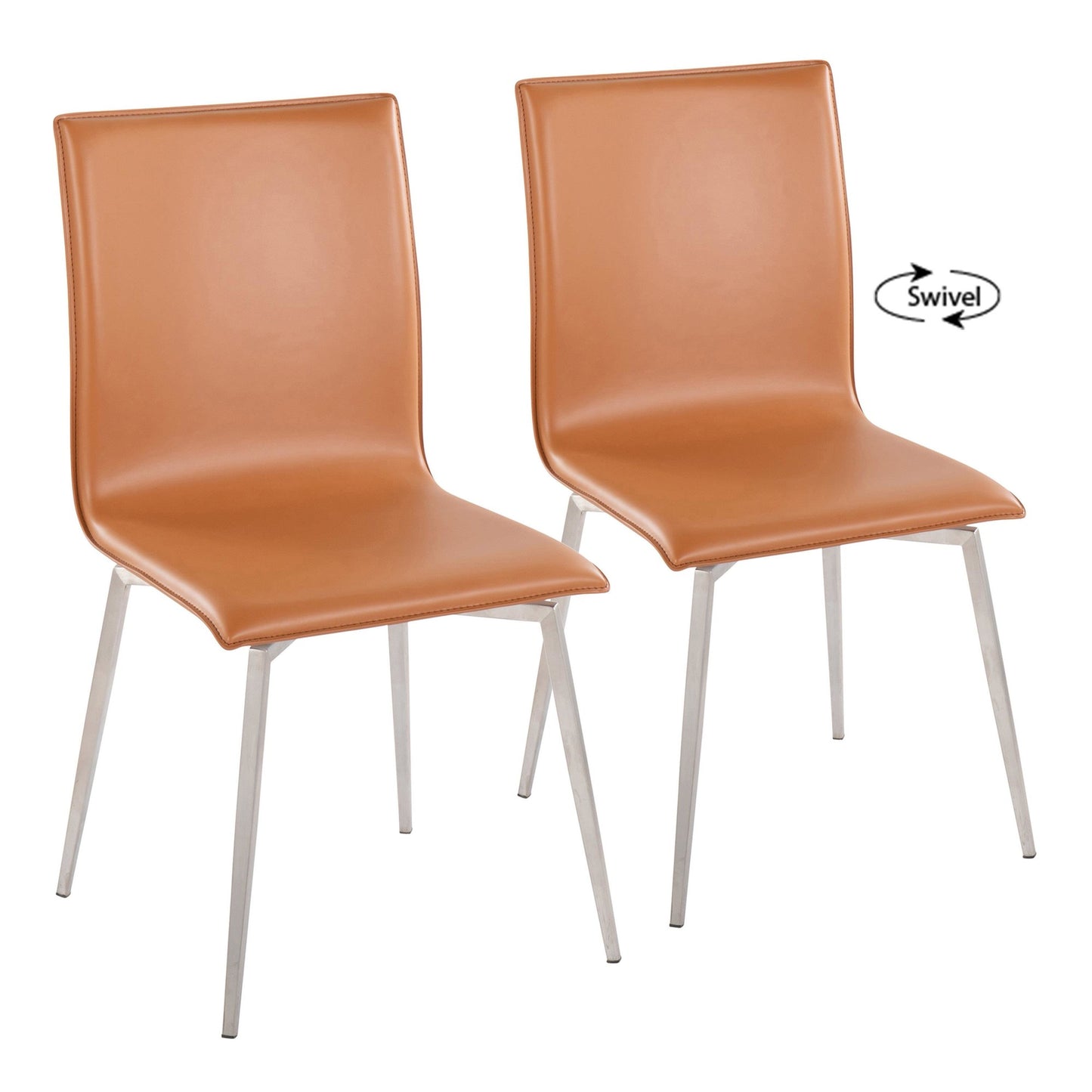 Majestic Office Furniture Contemporary Dining/Accent Chair with Swivel in Stainless Steel, Walnut Wood, and Cream Fabric - Set of 2