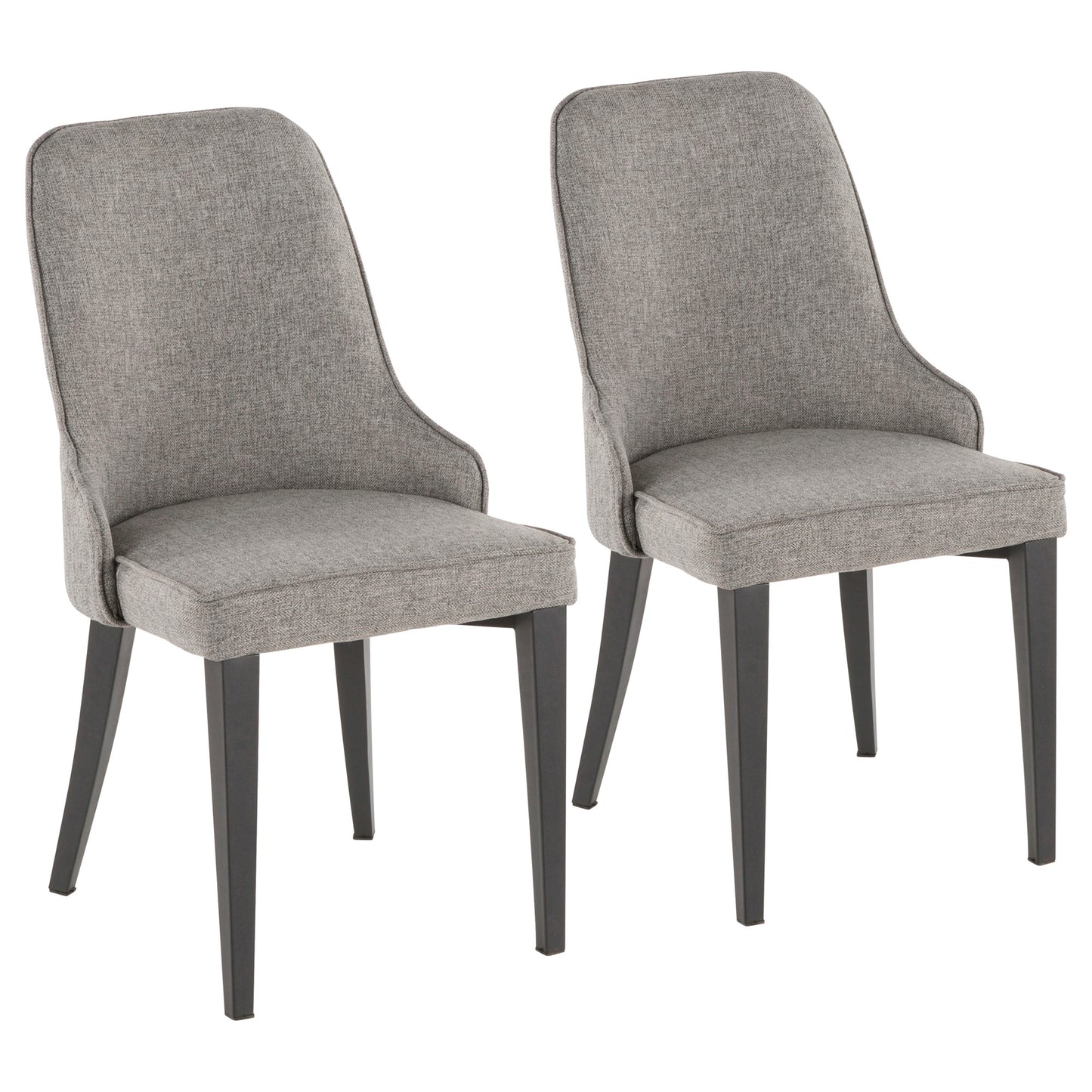 Nueva Contemporary Accent/Dining Chair in Black Metal and Grey Fabric - Set of 2