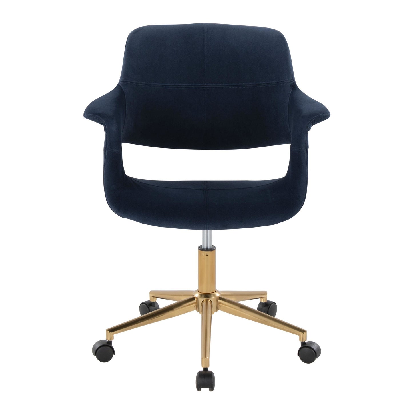 Majestic Office Furniture Flair Mid-Century Modern Office Chair in Gold Metal and Blue Velvet