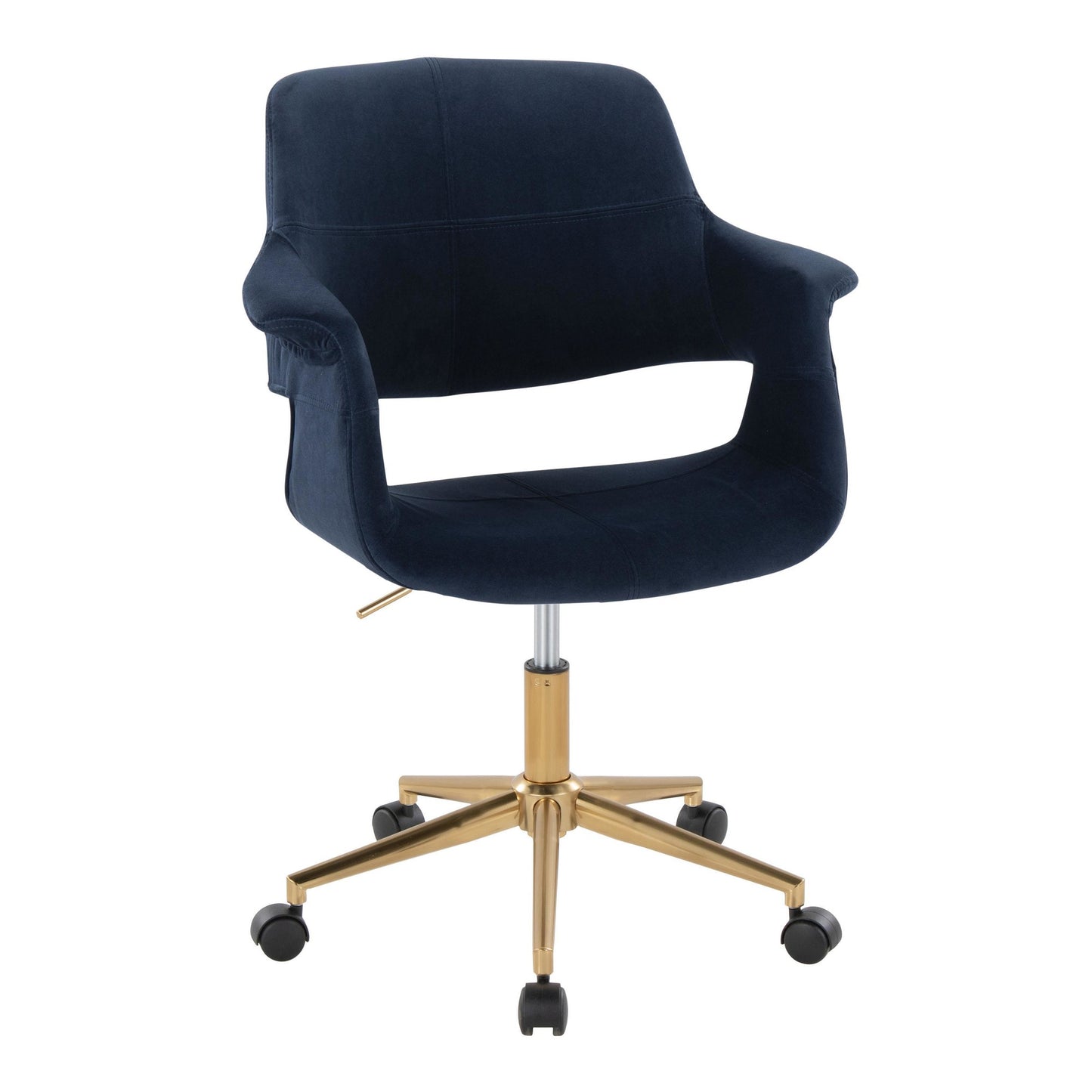 Majestic Office Furniture Flair Mid-Century Modern Office Chair in Gold Metal and Blue Velvet