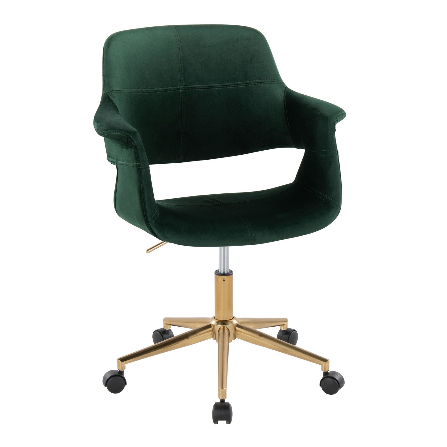 Majestic Office Furniture Flair Mid-Century Modern Office Chair in Gold Metal and Blue Velvet