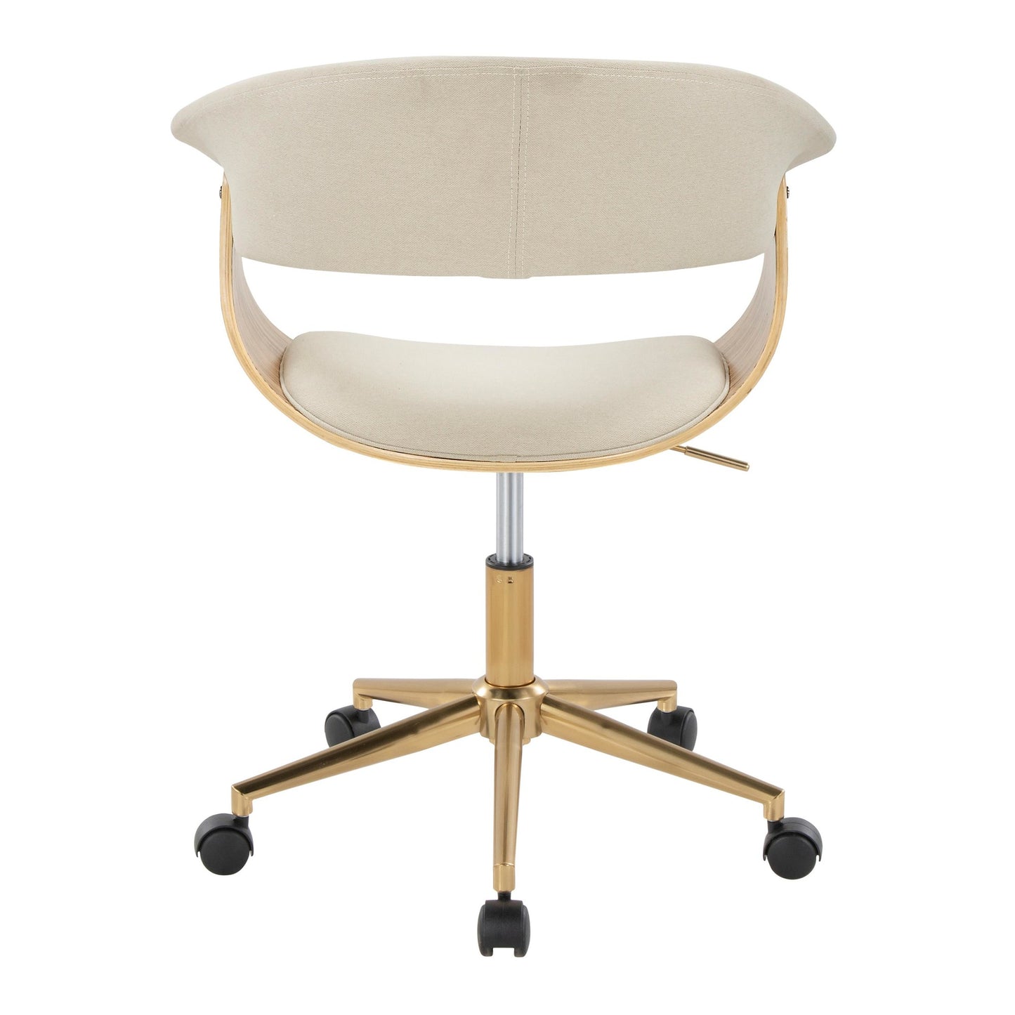 Majestic Office Furniture Mod Mid-Century Modern Office Chair in Gold Metal, Zebra Wood and Cream Fabric