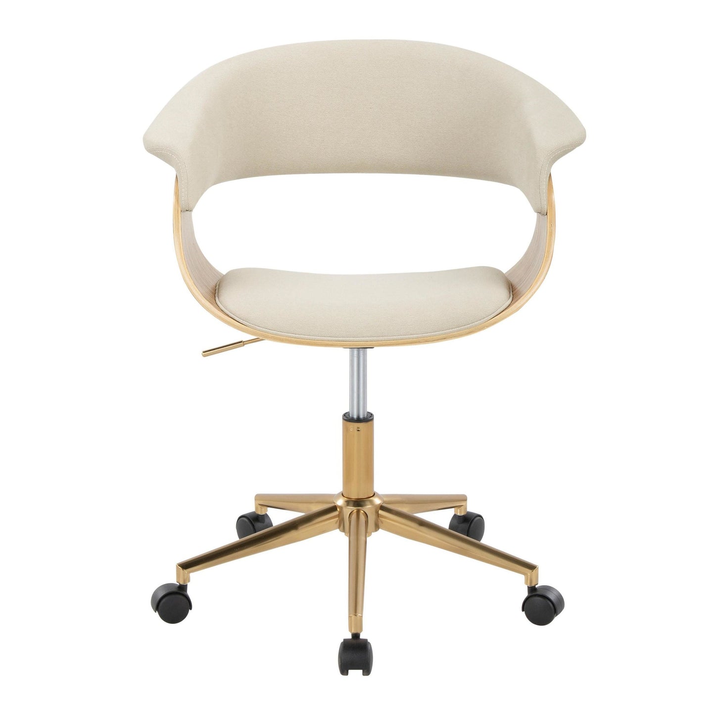 Majestic Office Furniture Mod Mid-Century Modern Office Chair in Gold Metal, Zebra Wood and Cream Fabric