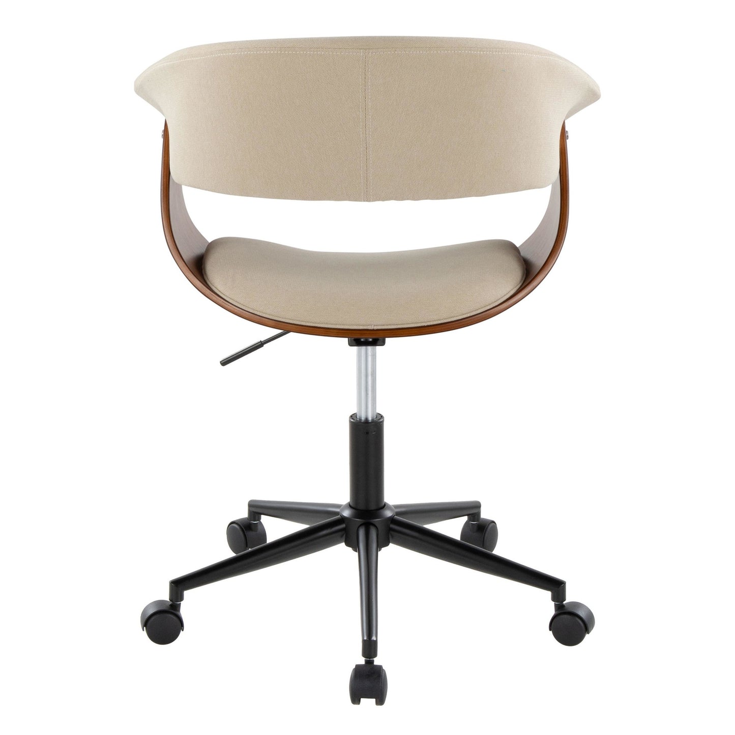 Majestic Office Furniture Mod Mid-Century Modern Office Chair in Gold Metal, Zebra Wood and Cream Fabric
