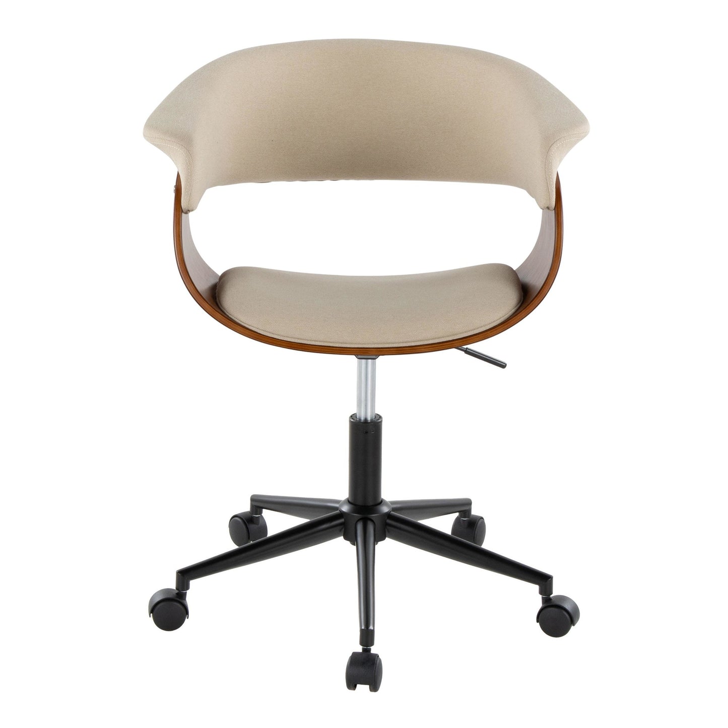 Majestic Office Furniture Mod Mid-Century Modern Office Chair in Gold Metal, Zebra Wood and Cream Fabric