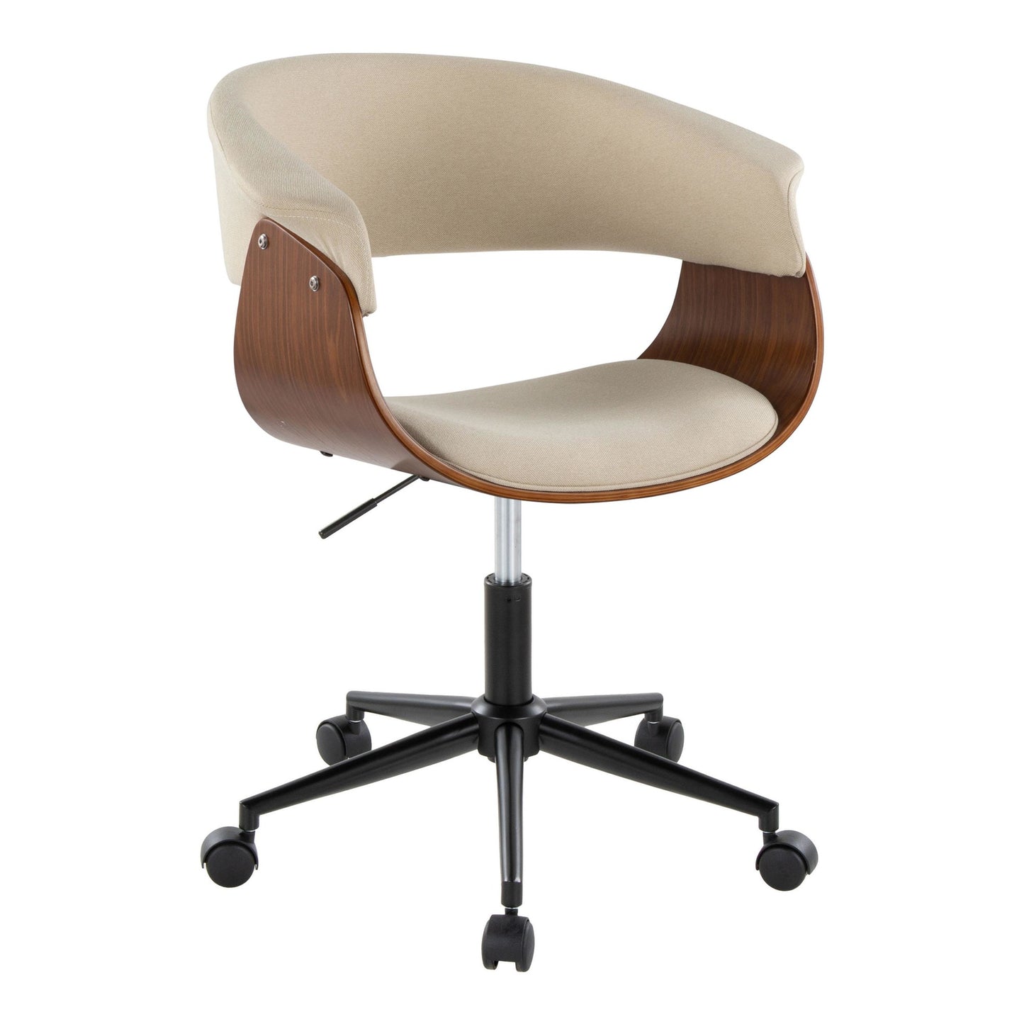 Majestic Office Furniture Mod Mid-Century Modern Office Chair in Gold Metal, Zebra Wood and Cream Fabric