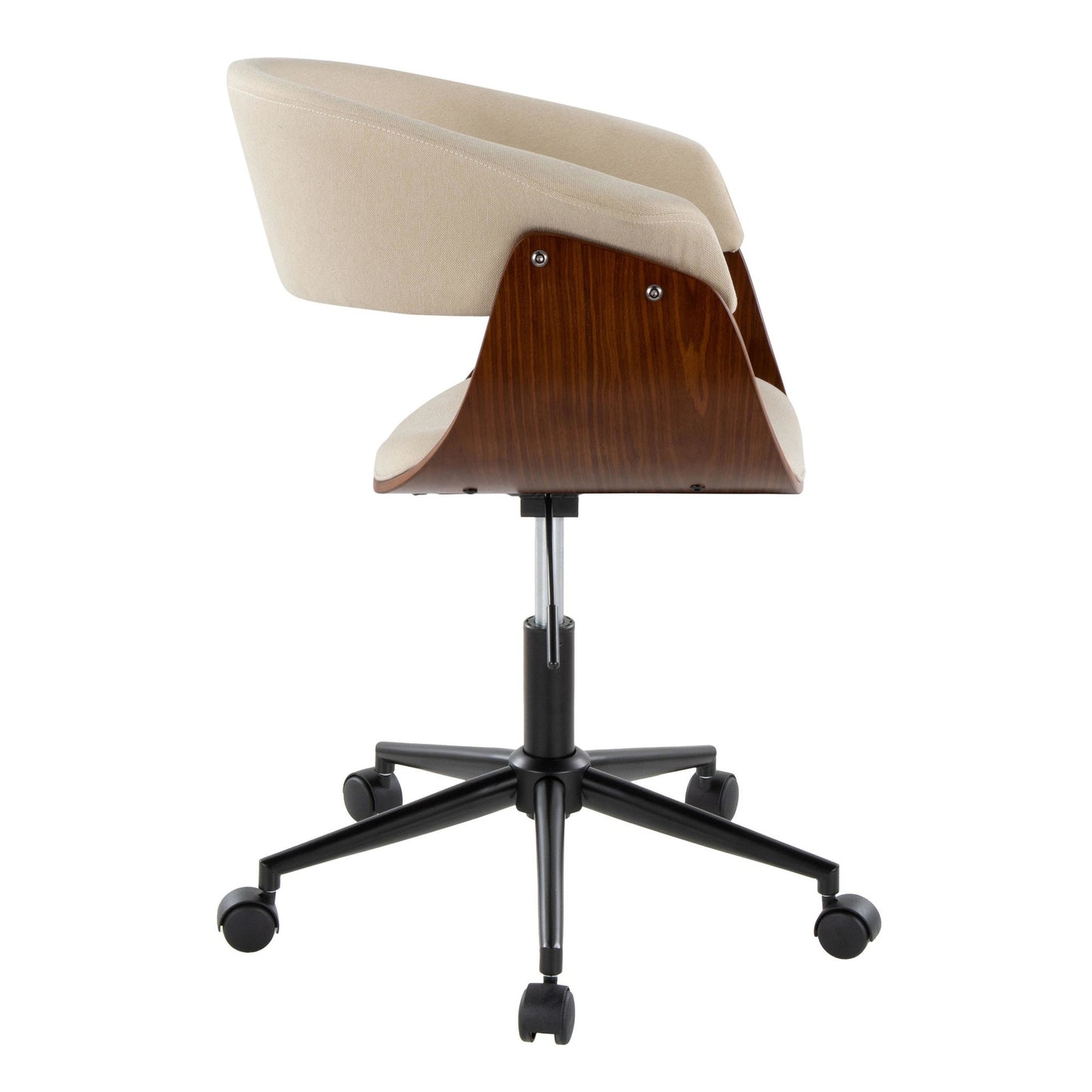Majestic Office Furniture Mod Mid-Century Modern Office Chair in Gold Metal, Zebra Wood and Cream Fabric