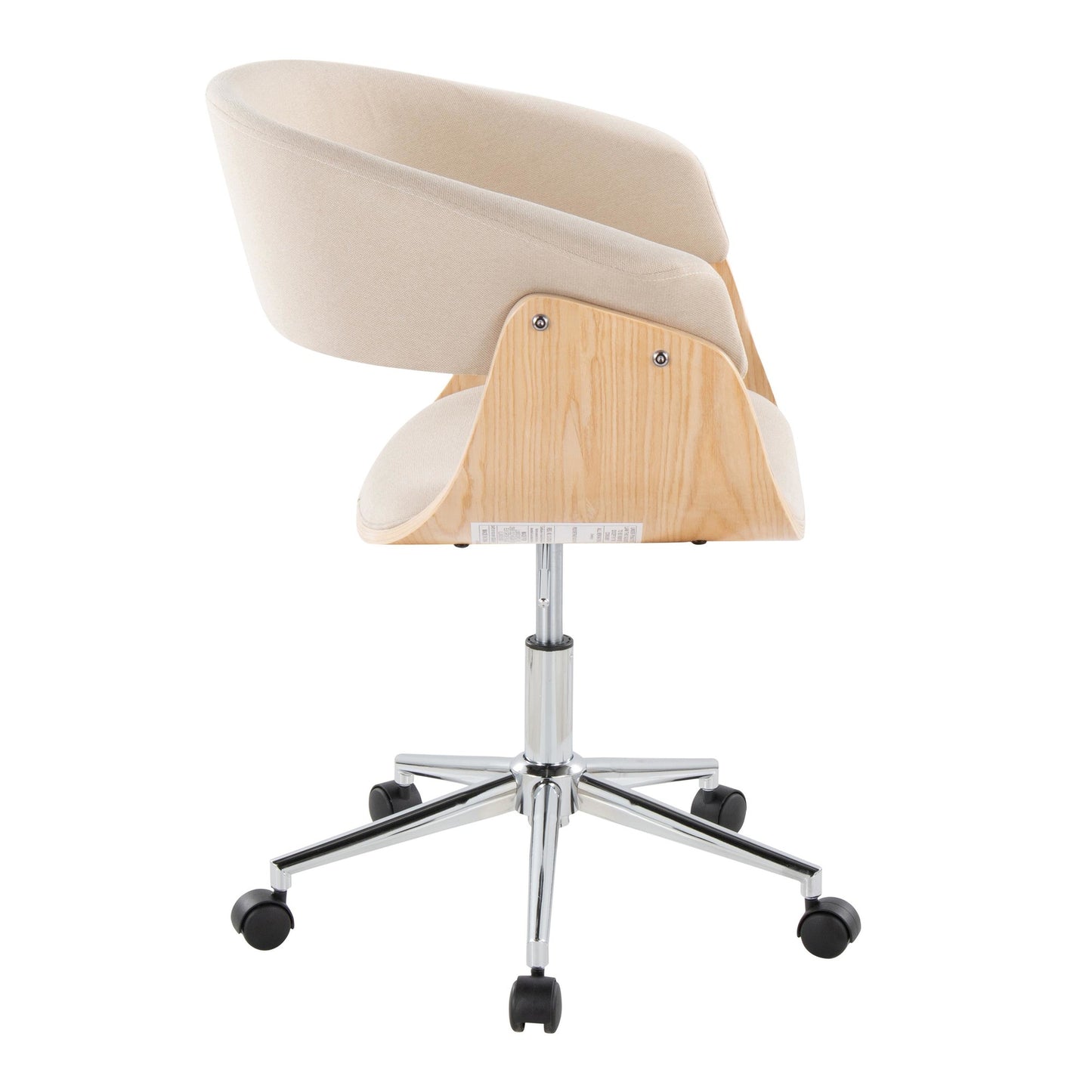 Majestic Office Furniture Mod Mid-Century Modern Office Chair in Gold Metal, Zebra Wood and Cream Fabric